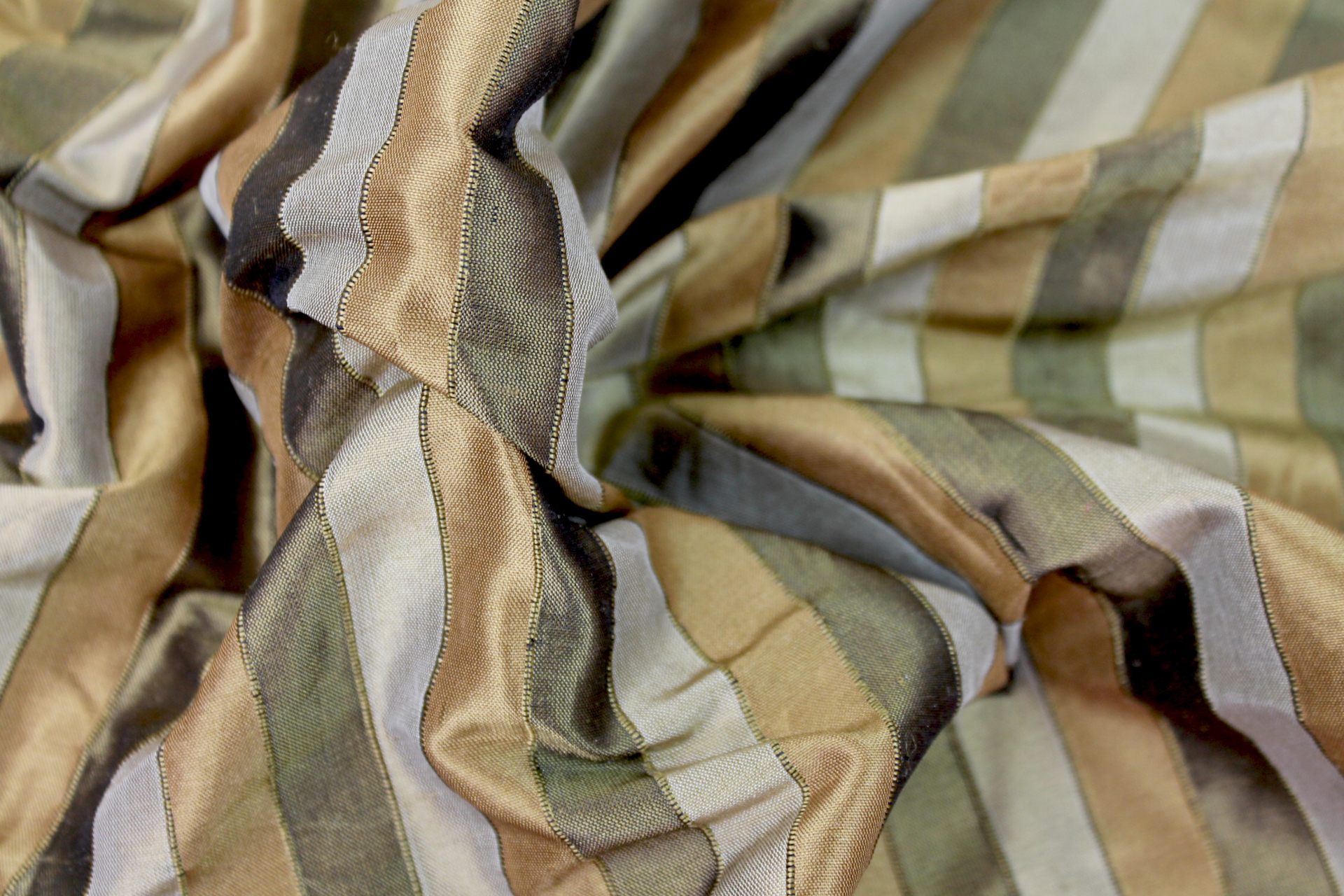 Wide Striped Silk Dupion - Khaki and Dark Brown fabric, image 6 of 7