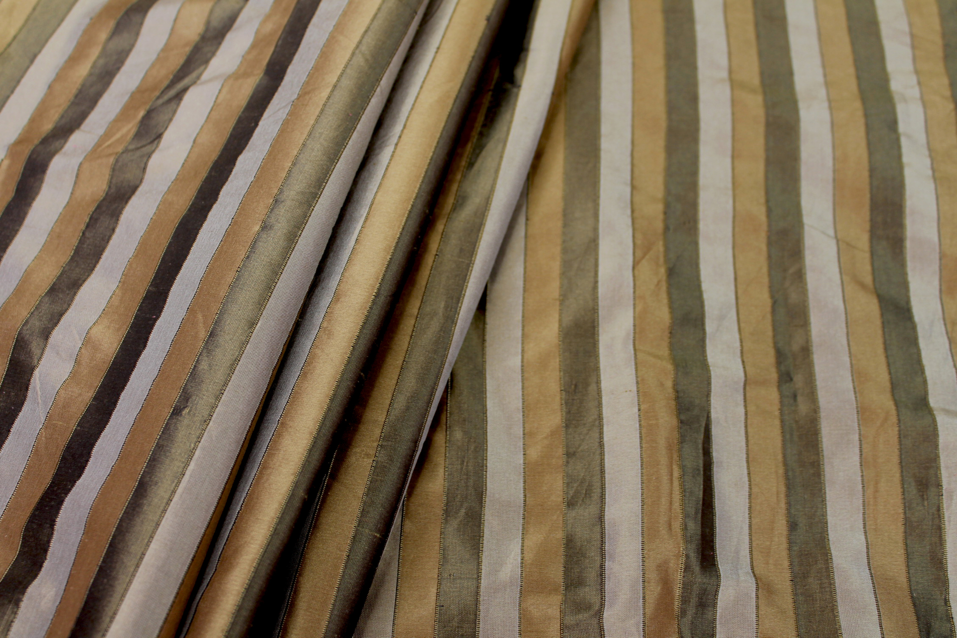 Wide Striped Silk Dupion - Khaki and Dark Brown fabric, image 7 of 7