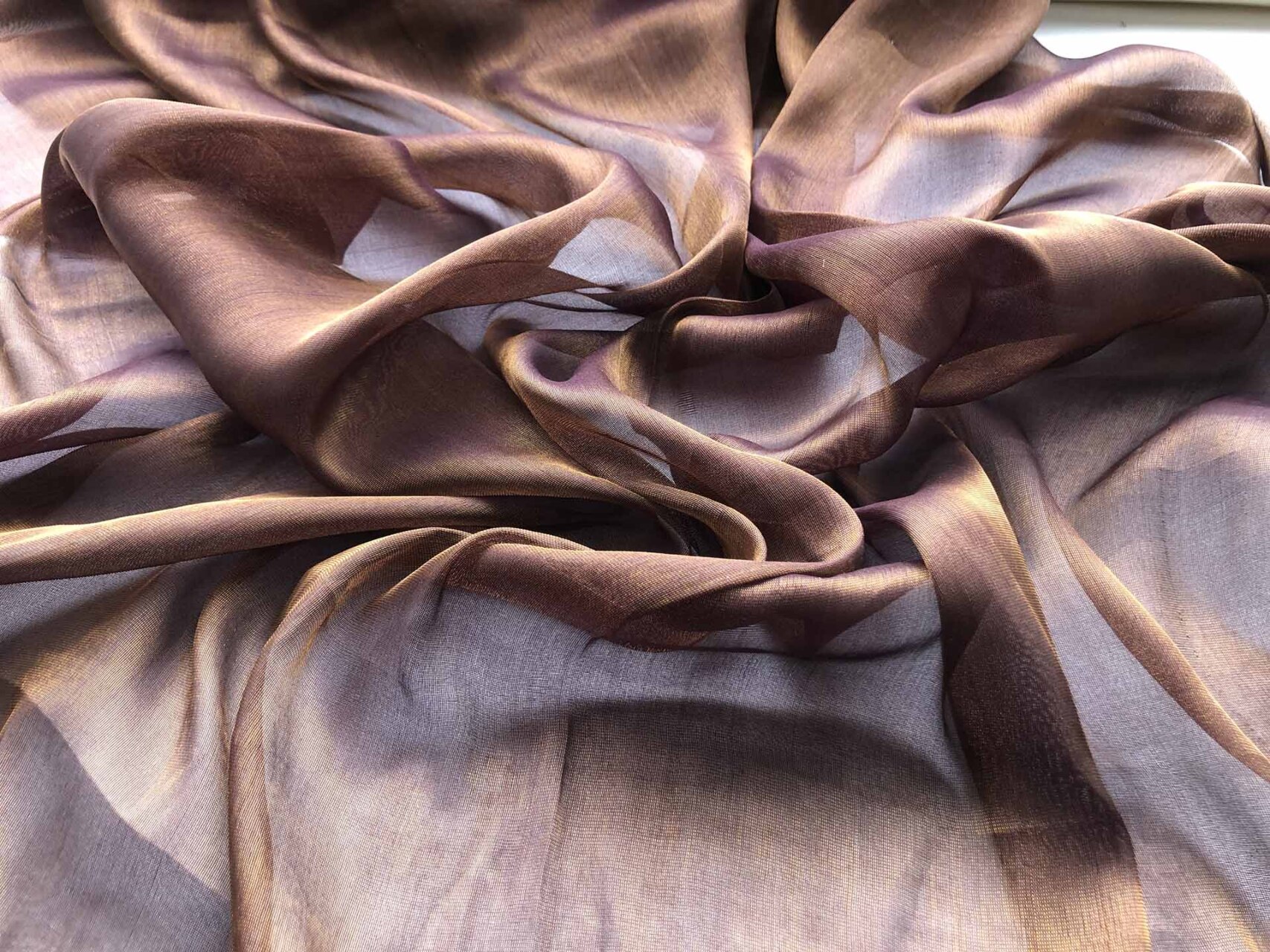 Silk Metallic Chiffon - Aubergine/Gold fabric, image 2 of 5