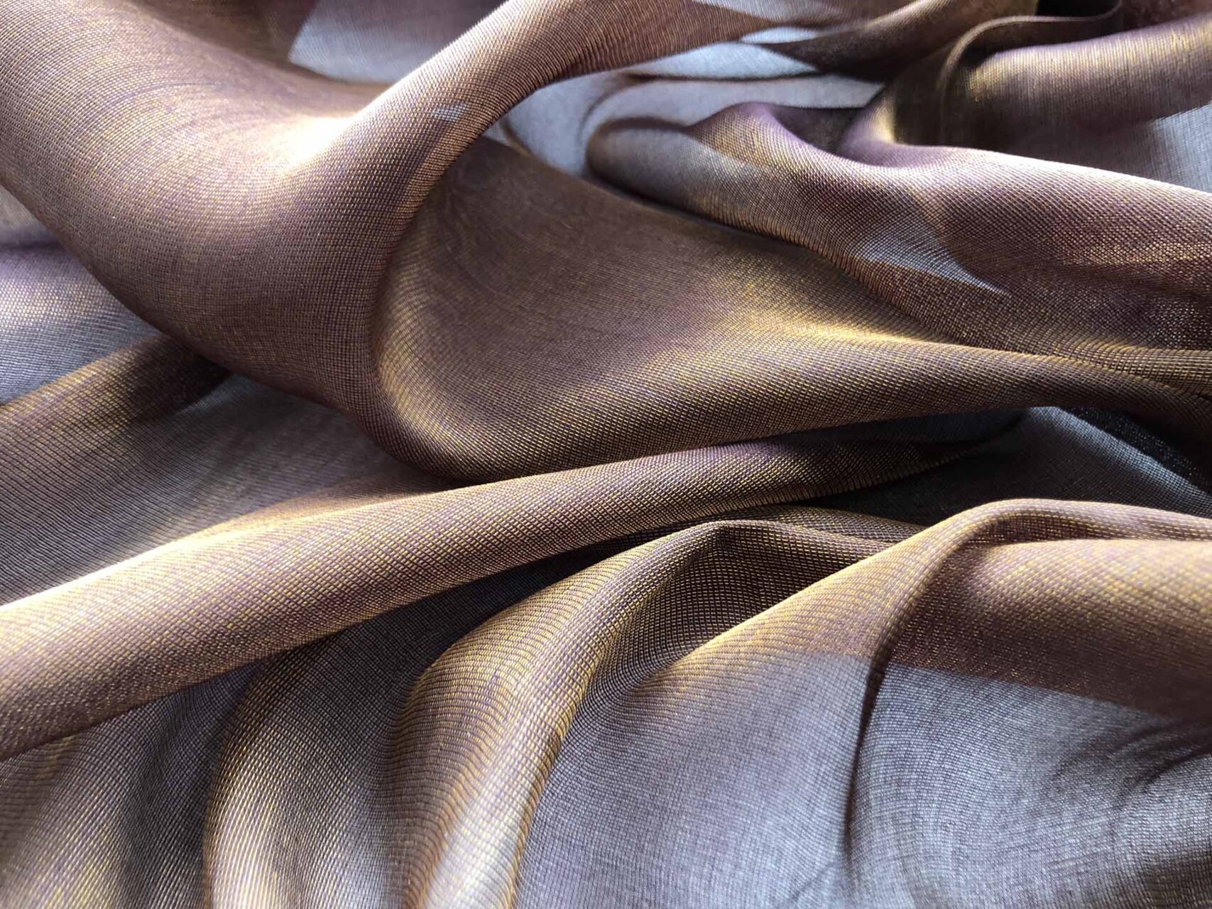 Silk Metallic Chiffon - Aubergine/Gold fabric, image 3 of 5