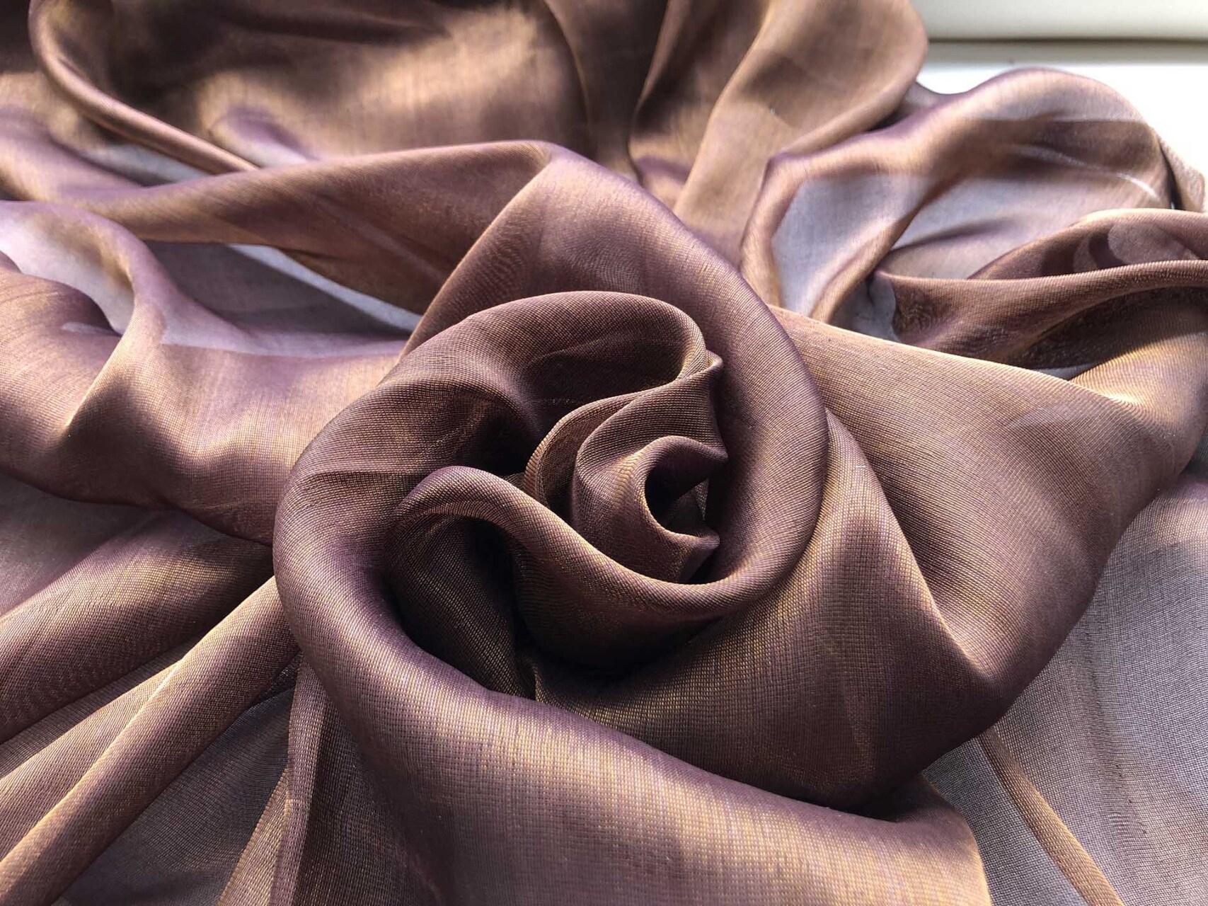 Silk Metallic Chiffon - Aubergine/Gold fabric