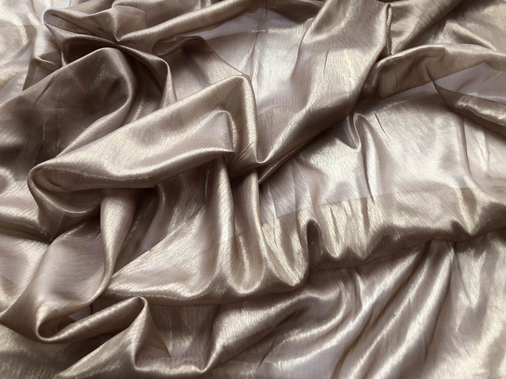 Gold Foiled Taupe Silk Chiffon fabric, image 2 of 5