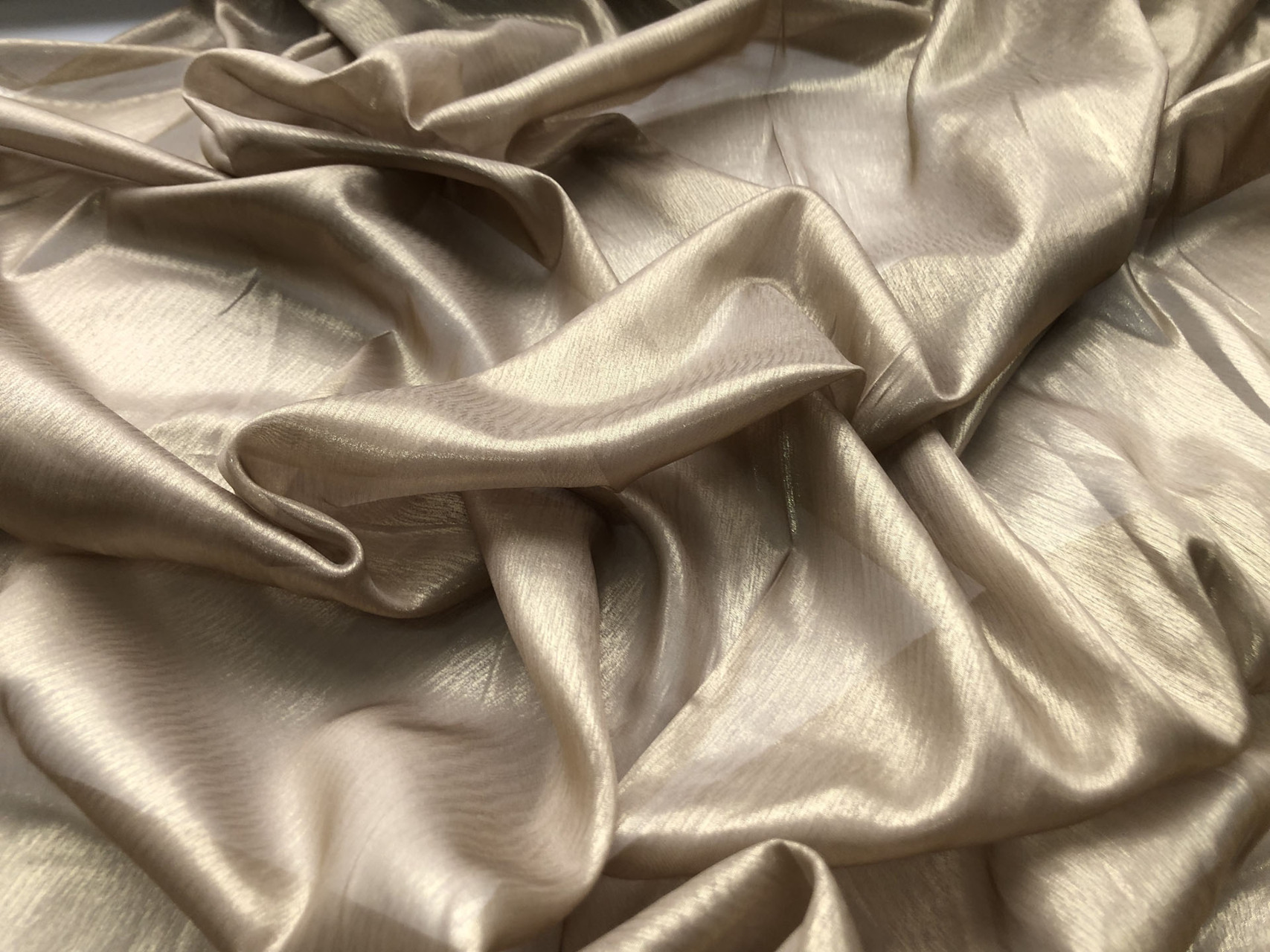 Gold Foiled Taupe Silk Chiffon fabric, image 3 of 5