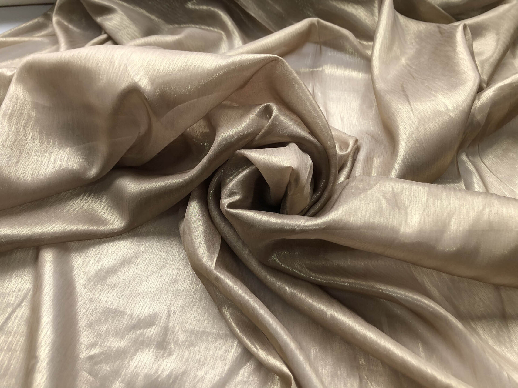 Gold Foiled Taupe Silk Chiffon fabric