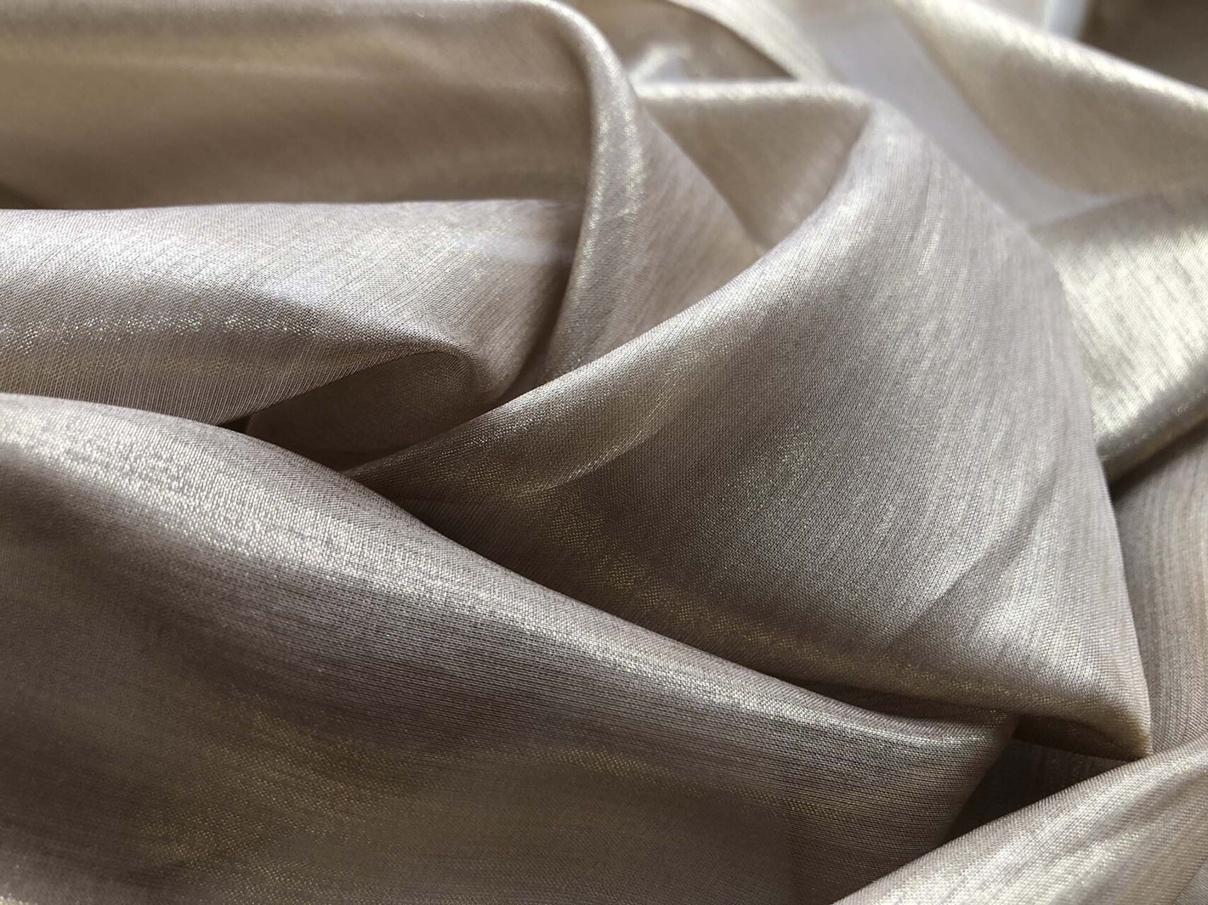 Gold Foiled Taupe Silk Chiffon fabric, image 5 of 5