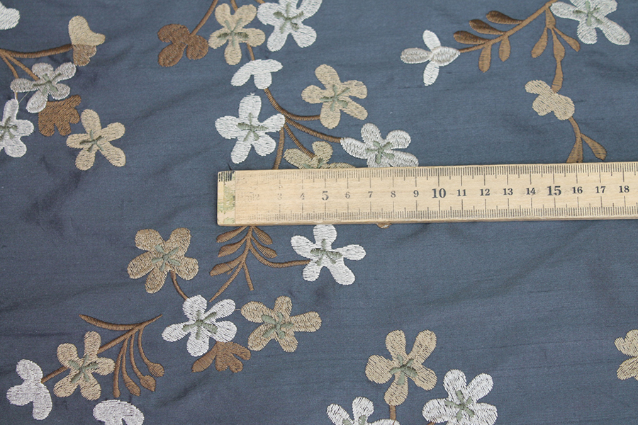 Floral Embroidered Silk Dupion - Charcoal fabric, image 2 of 8