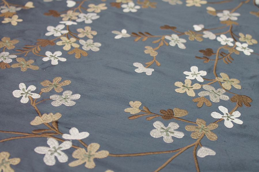 Floral Embroidered Silk Dupion - Charcoal fabric, image 4 of 8