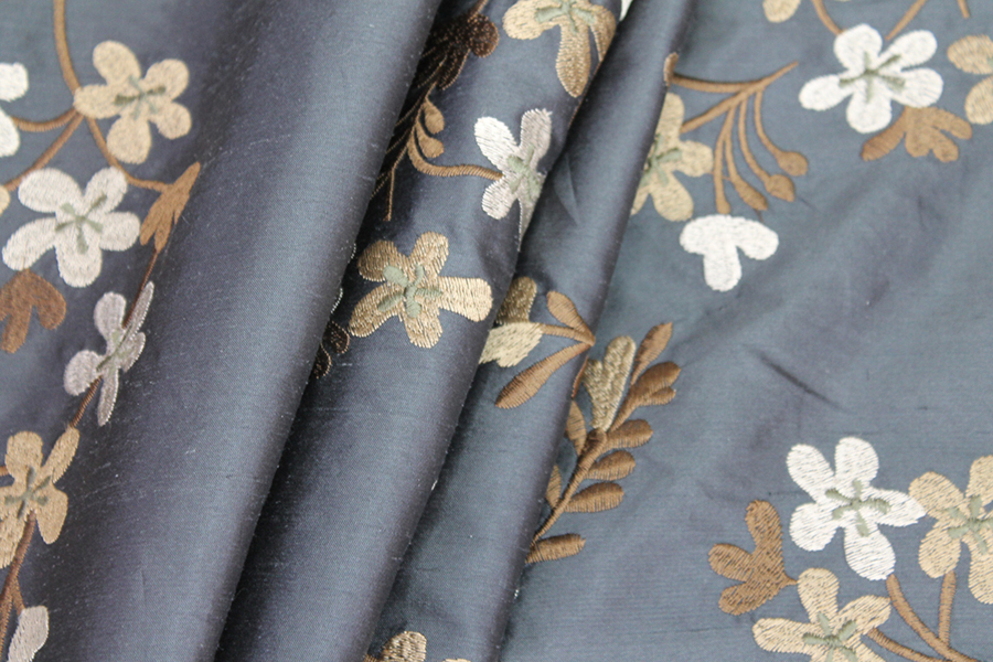 Floral Embroidered Silk Dupion - Charcoal fabric, image 8 of 8