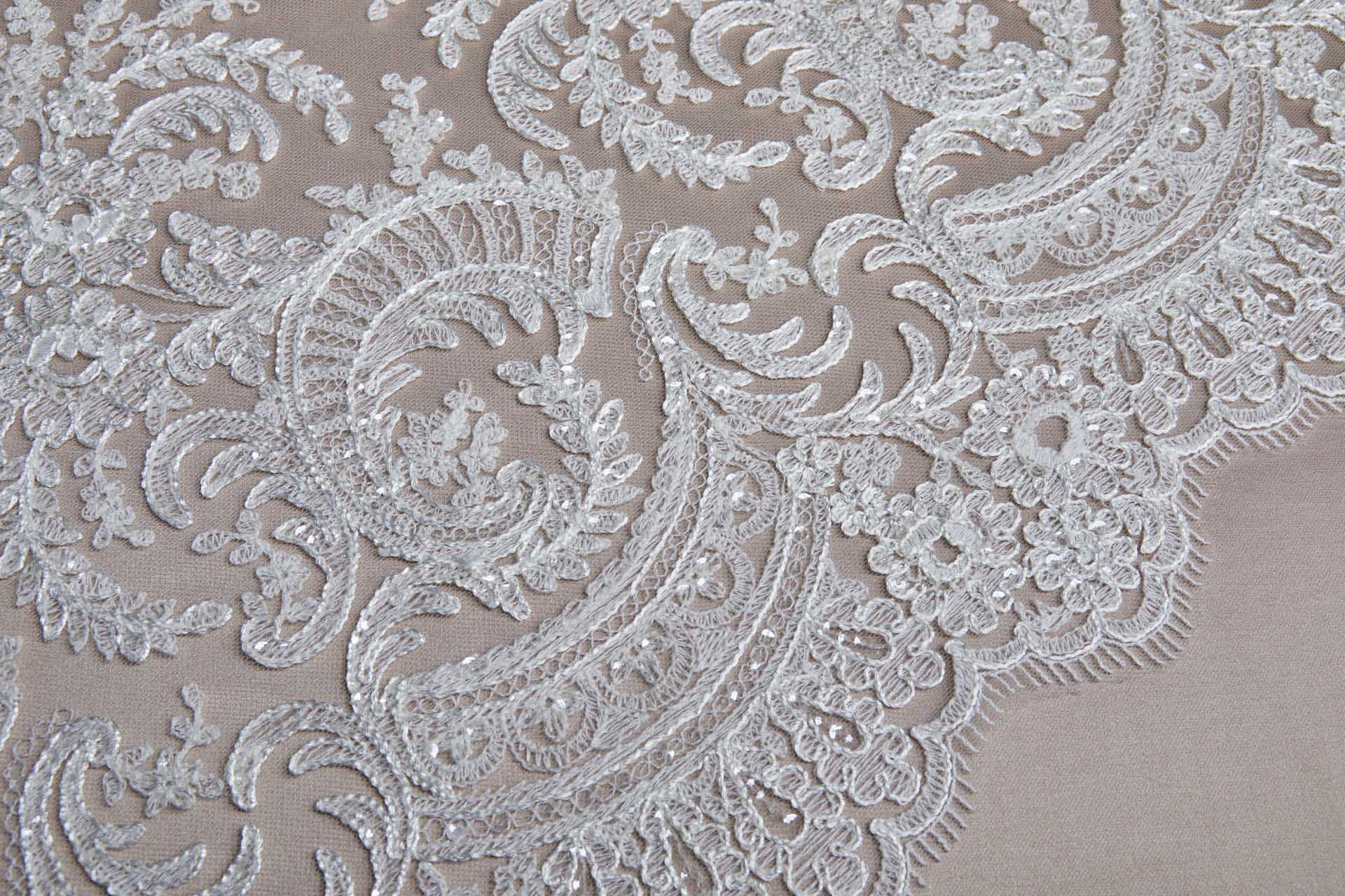 Corded Embroidered Tulle w/Sequins - Ivory - Double Scallop fabric, image 10 of 16