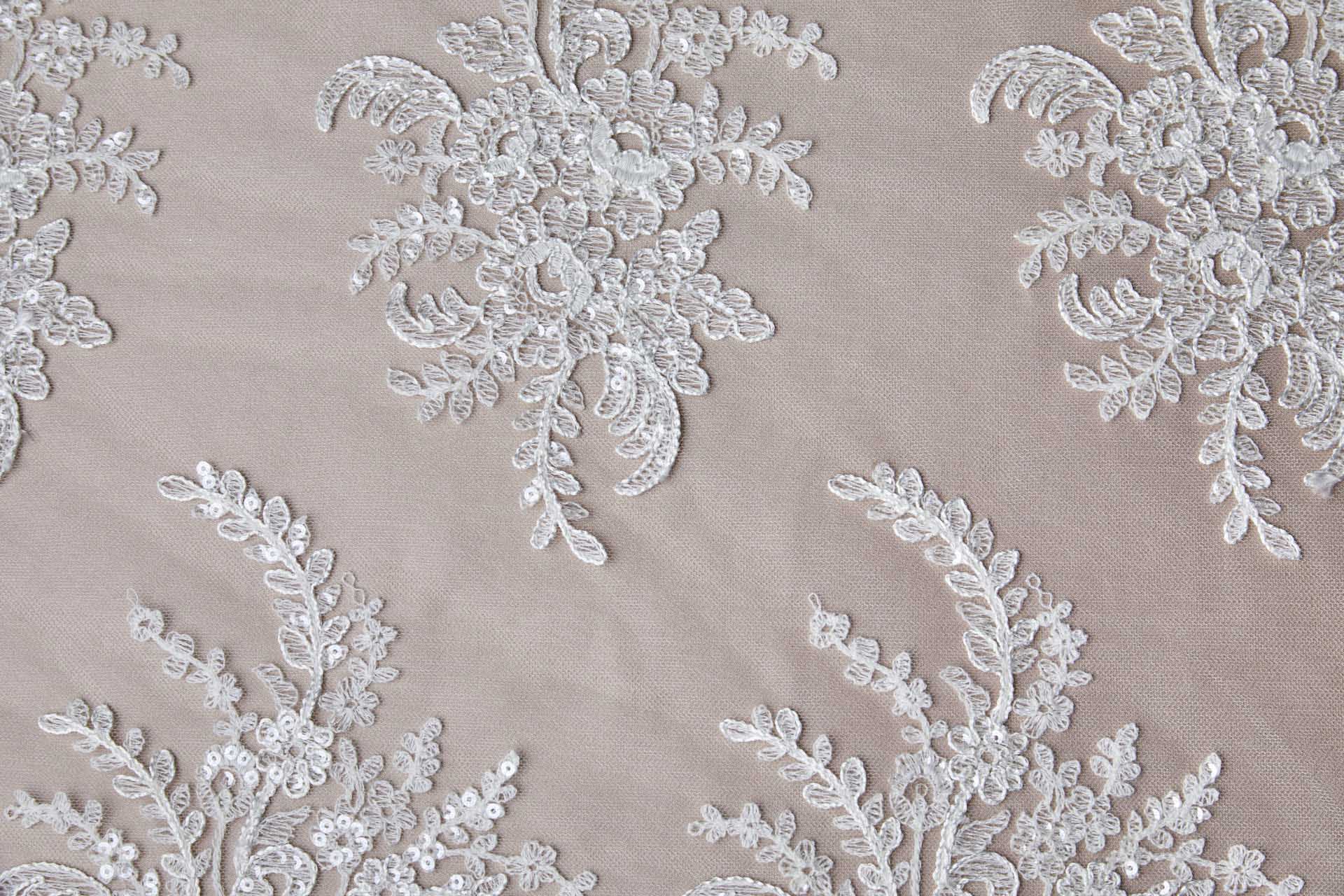 Corded Embroidered Tulle w/Sequins - Ivory - Double Scallop fabric, image 16 of 16