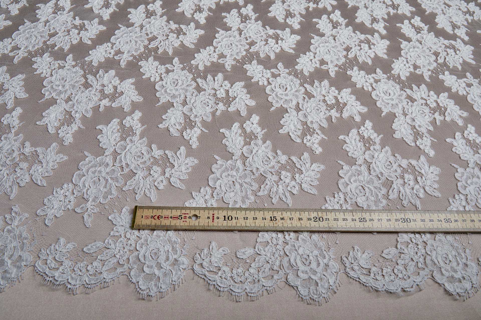 Corded Floral Lace - Ivory - Double Scallop fabric, image 2 of 11