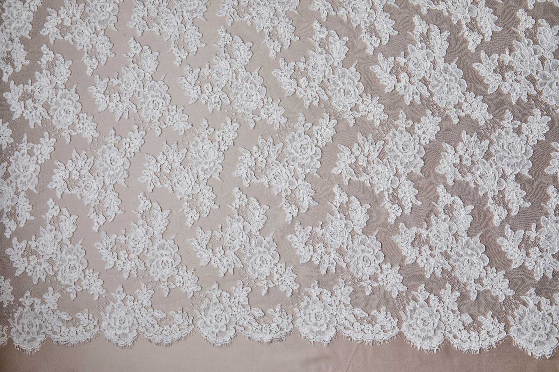 Corded Floral Lace - Ivory - Double Scallop fabric, image 10 of 11