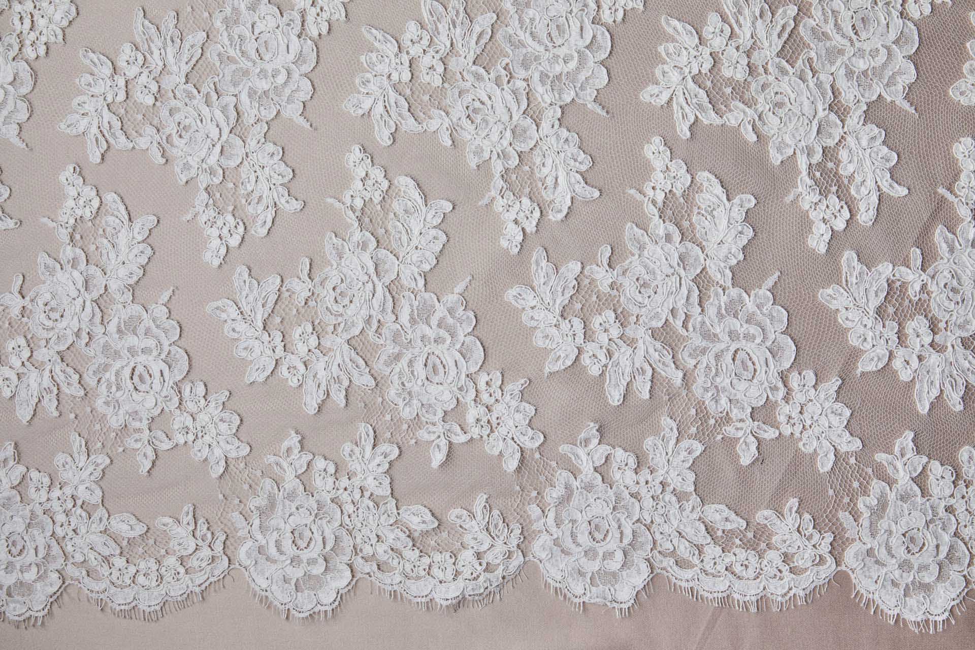Corded Floral Lace - Ivory - Double Scallop fabric, image 11 of 11
