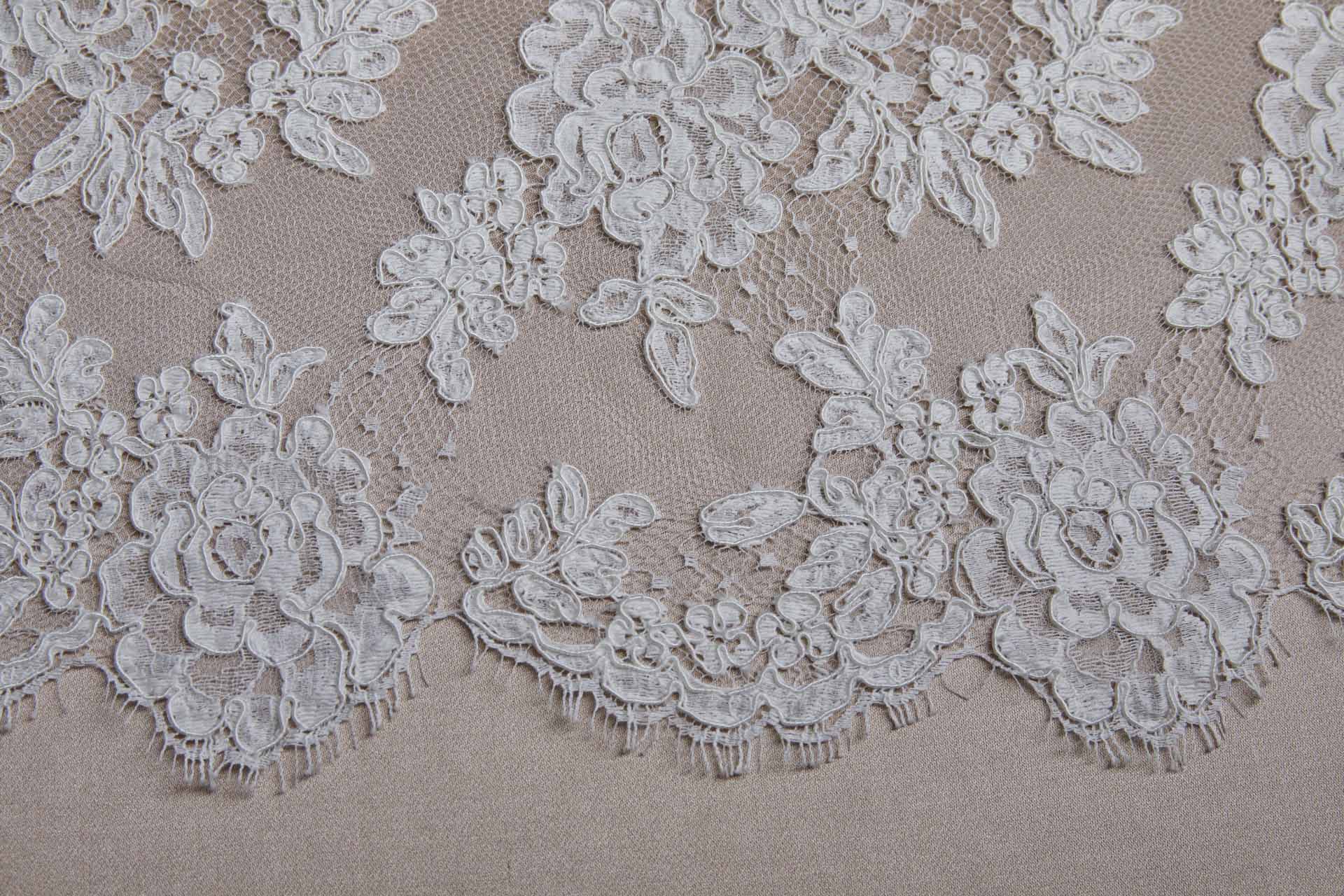 Corded Floral Lace - Ivory - Double Scallop fabric, image 3 of 11
