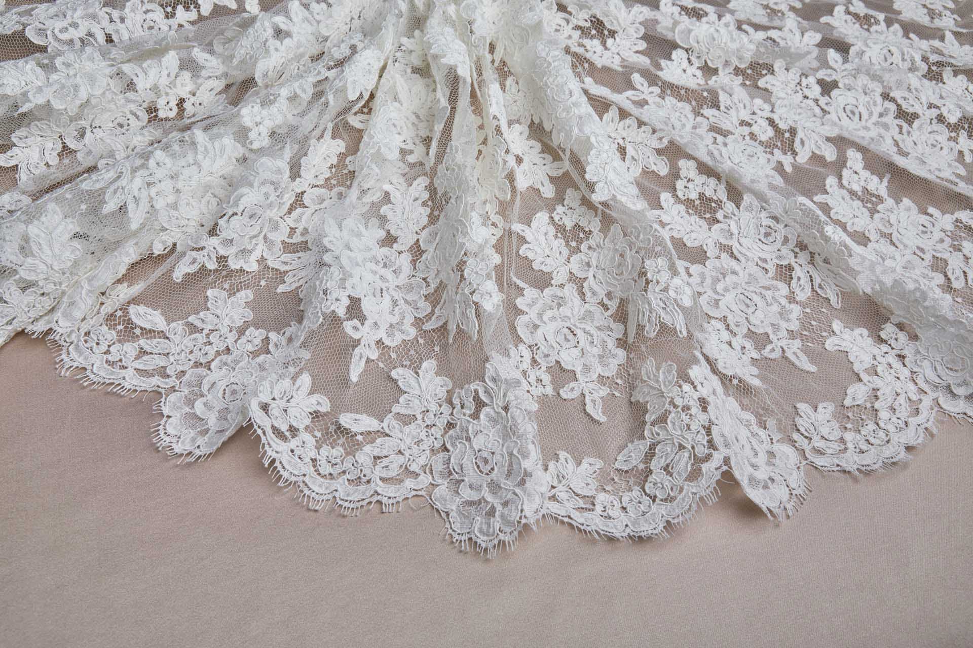 Corded Floral Lace - Ivory - Double Scallop fabric, image 5 of 11