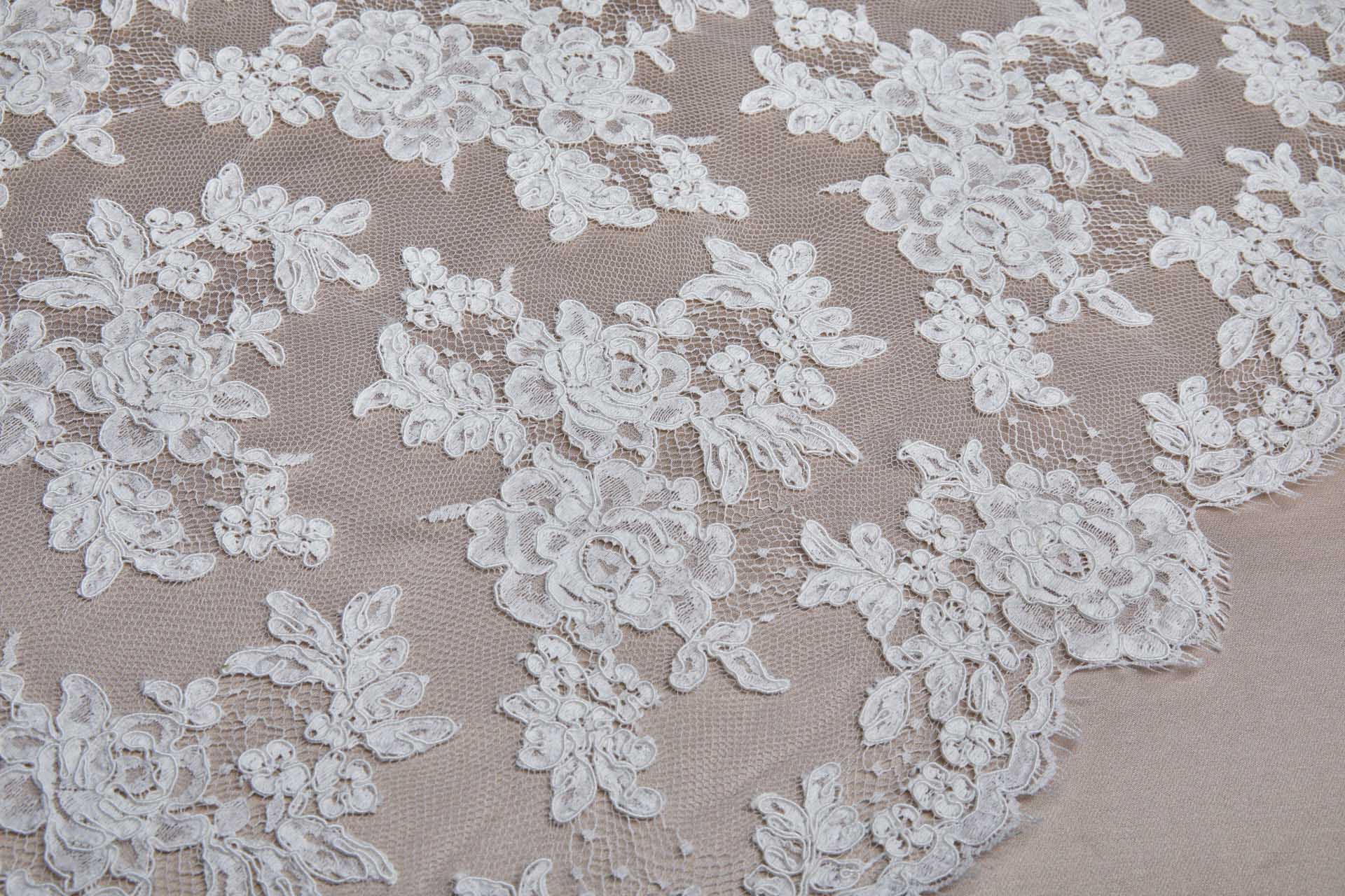 Corded Floral Lace - Ivory - Double Scallop fabric, image 8 of 11