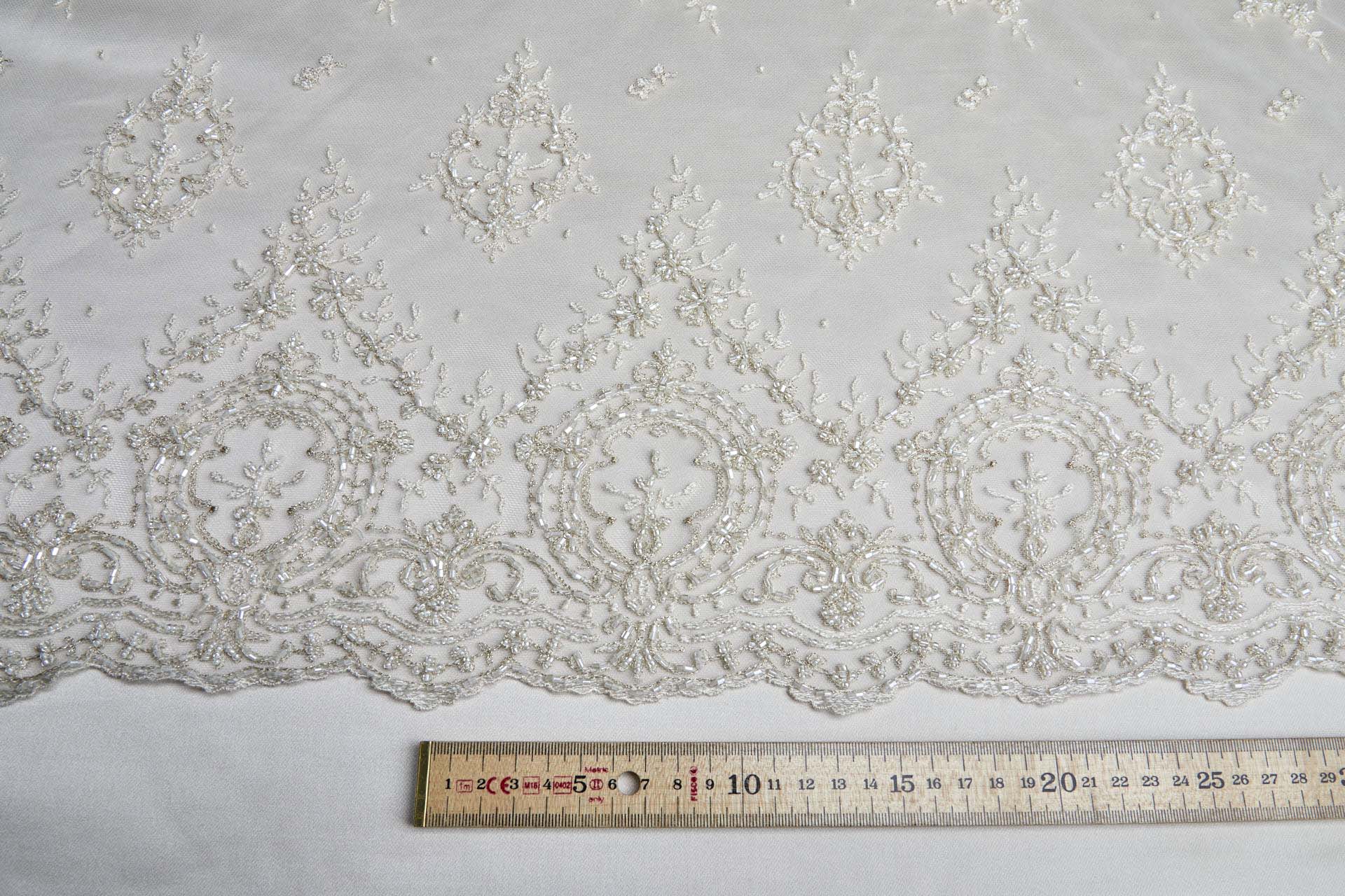 Beaded Embroidered Tulle - Gold / Ivory - Single Scallop fabric, image 2 of 13