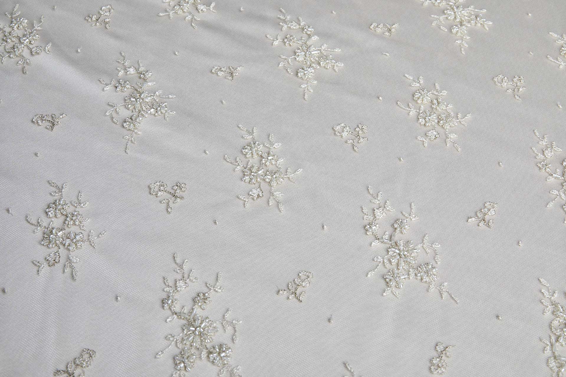 Beaded Embroidered Tulle - Gold / Ivory - Single Scallop fabric, image 5 of 13