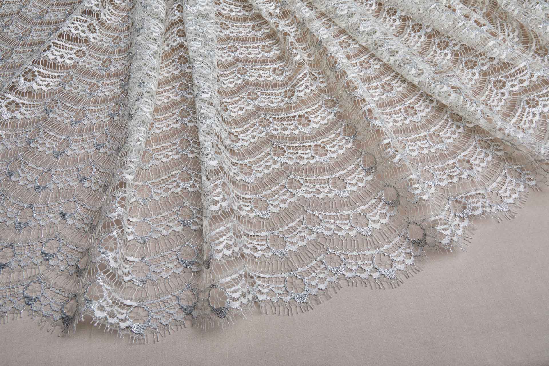 Leavers Lace - Ivory/Silver fabric