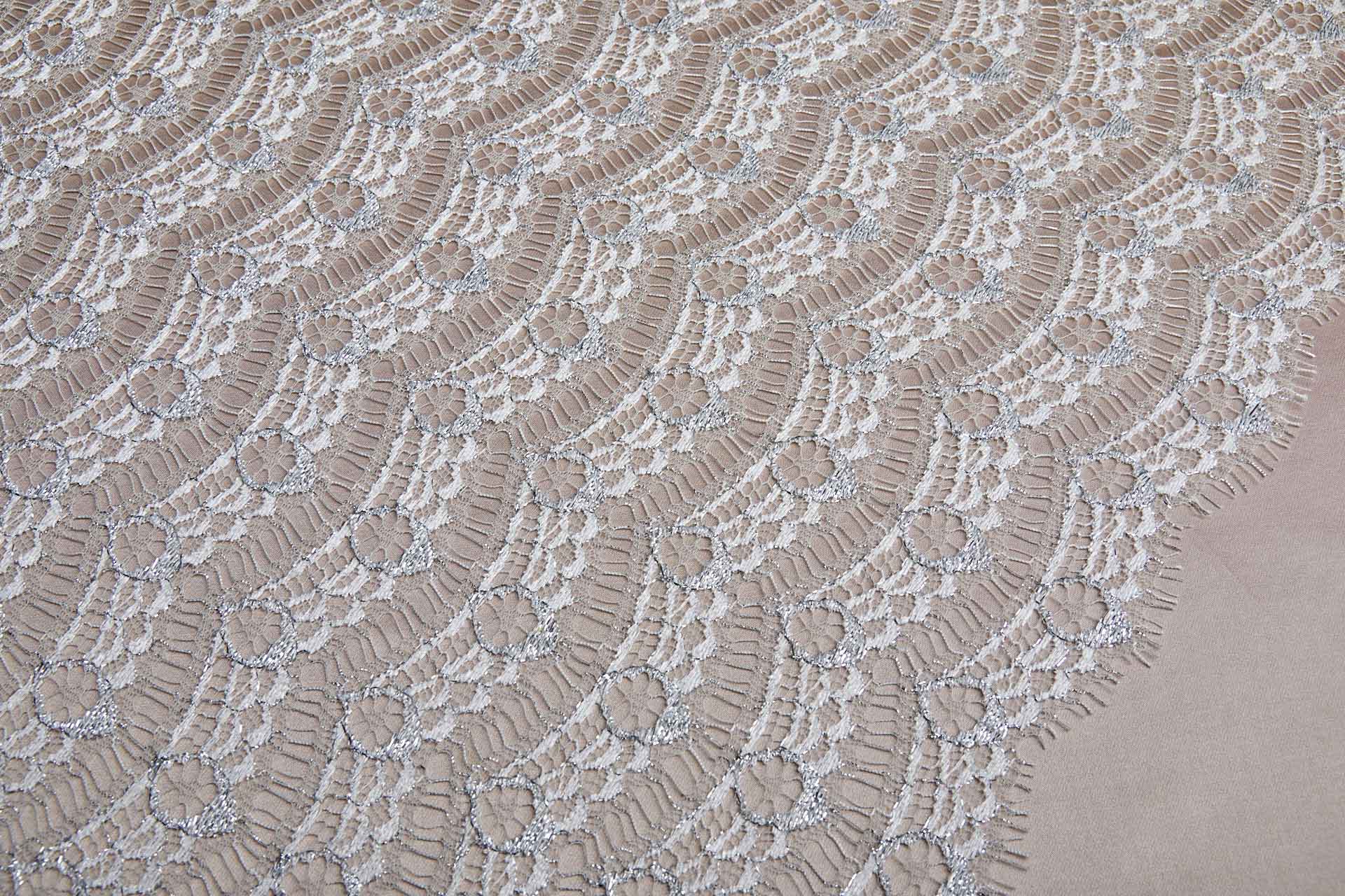Leavers Lace - Ivory/Silver fabric, image 4 of 9