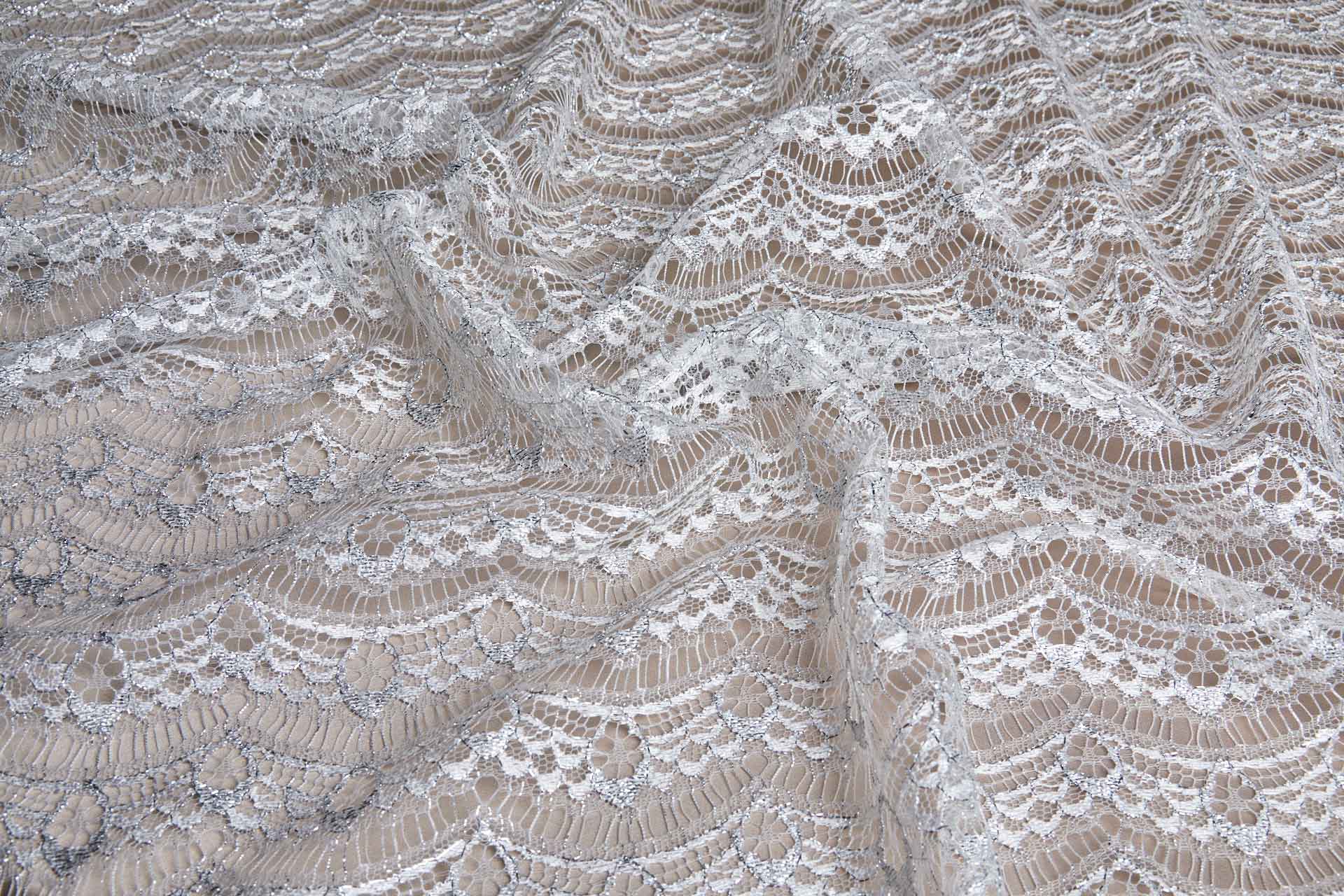 Leavers Lace - White/Silver fabric, image 7 of 10