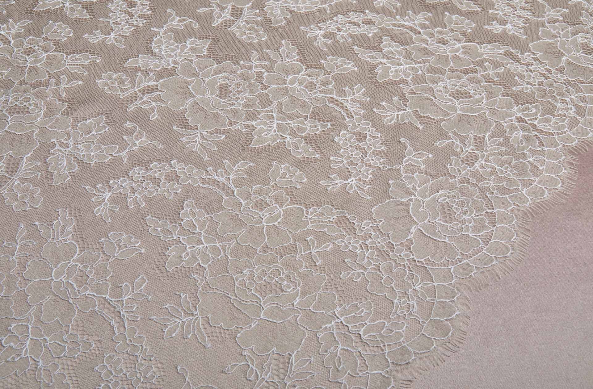 Chantilly Lace - Cream Double Scallop fabric, image 7 of 9
