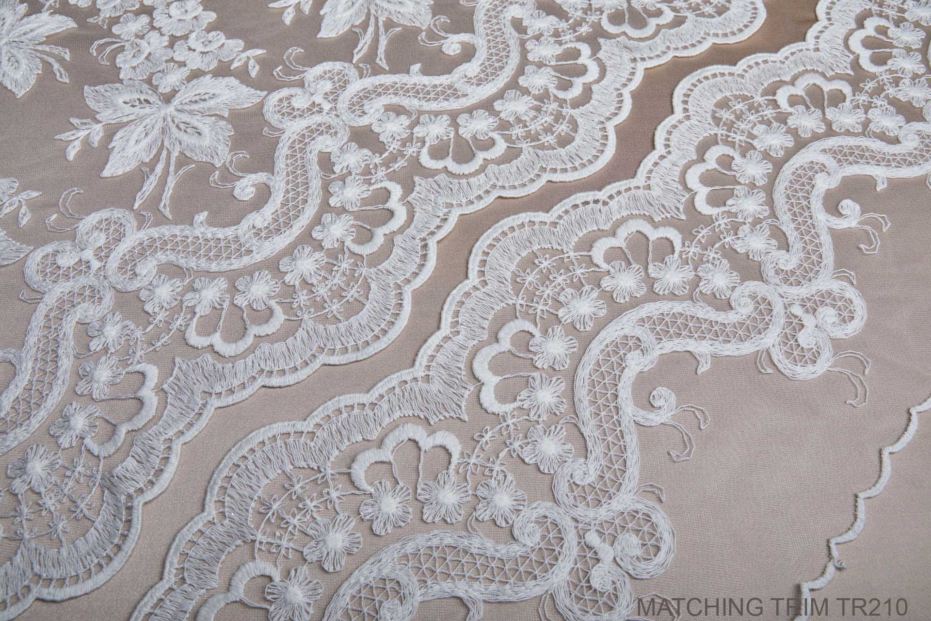 Ivory Cotton Embroidery on Ivory Tulle fabric, image 11 of 17