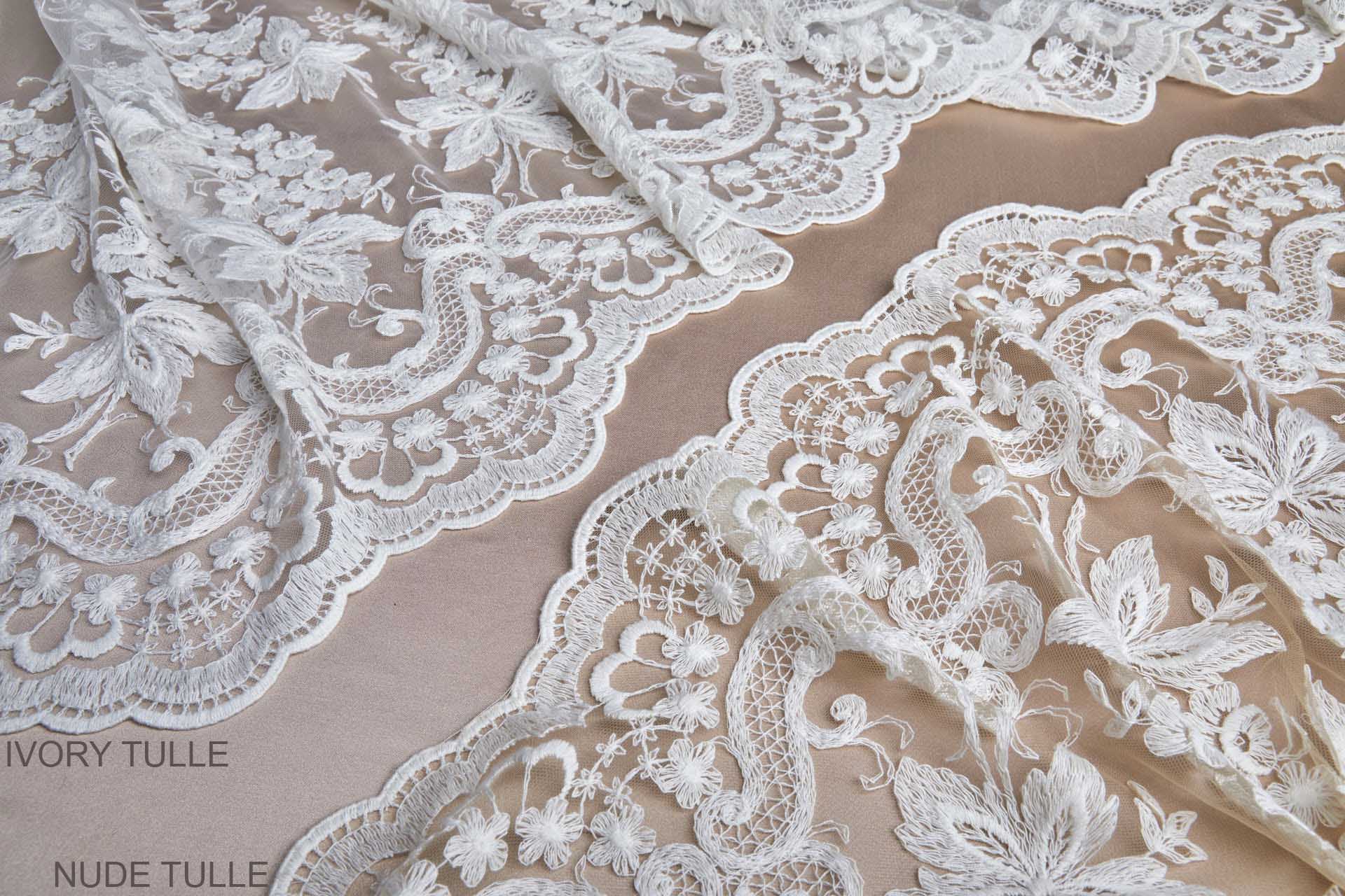 Ivory Cotton Embroidery on Ivory Tulle fabric, image 12 of 17