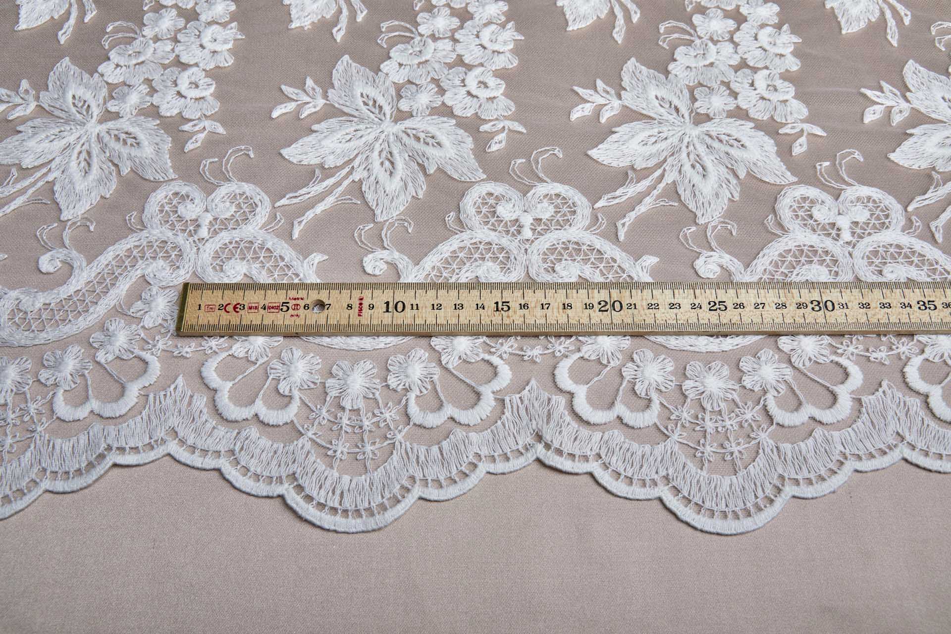 Ivory Cotton Embroidery on Ivory Tulle fabric, image 13 of 17