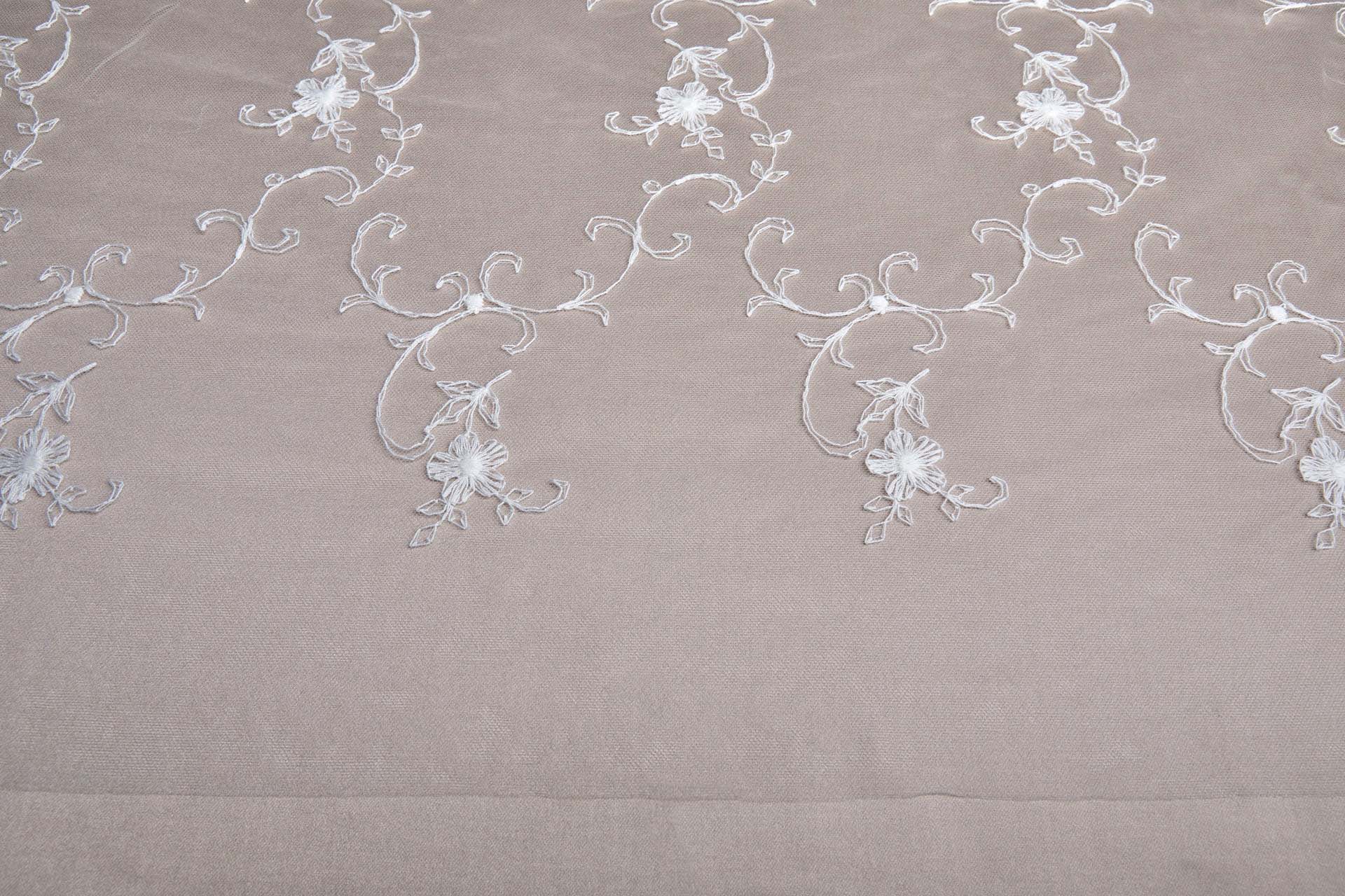 Ivory Cotton Embroidery on Ivory Tulle fabric, image 14 of 17