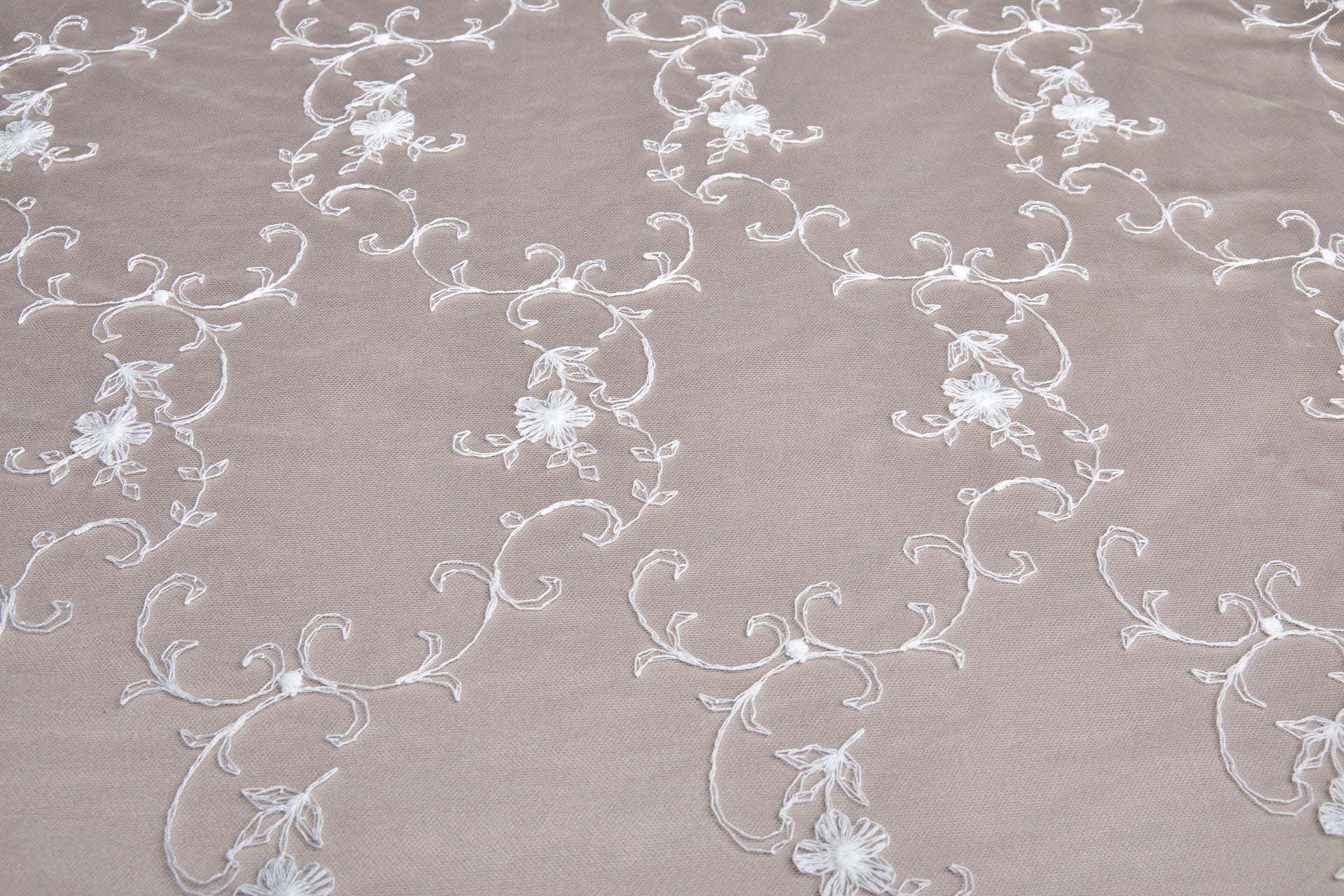 Ivory Cotton Embroidery on Ivory Tulle fabric, image 15 of 17