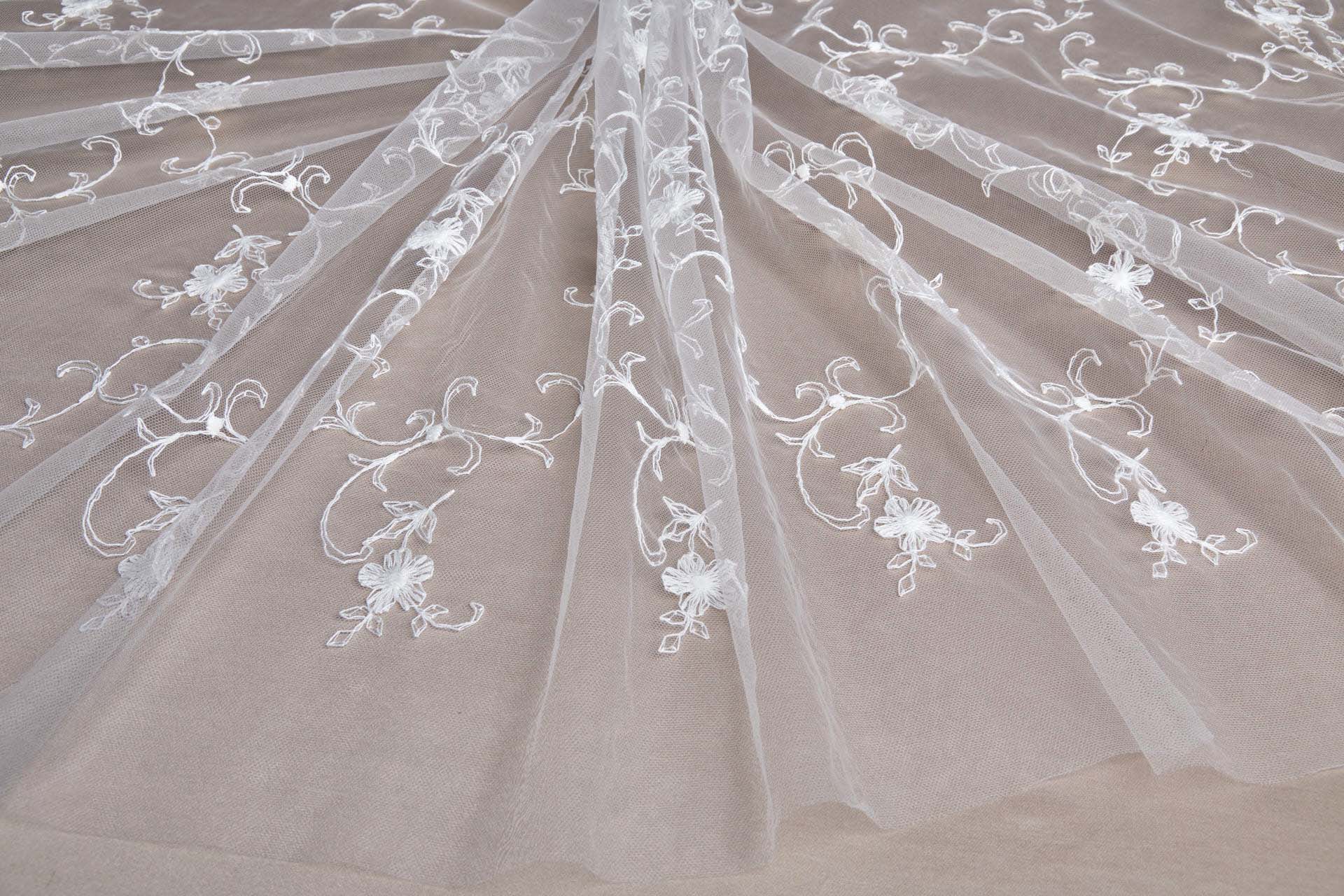 Ivory Cotton Embroidery on Ivory Tulle fabric, image 16 of 17