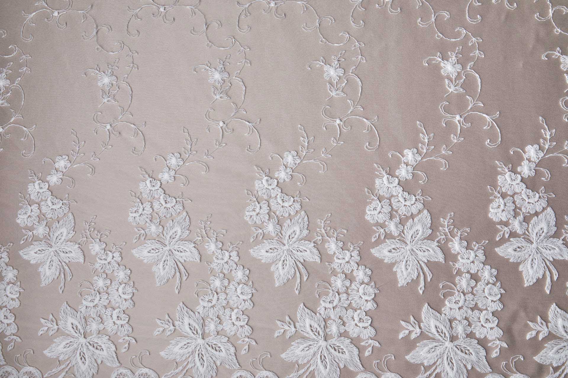 Ivory Cotton Embroidery on Ivory Tulle fabric, image 17 of 17