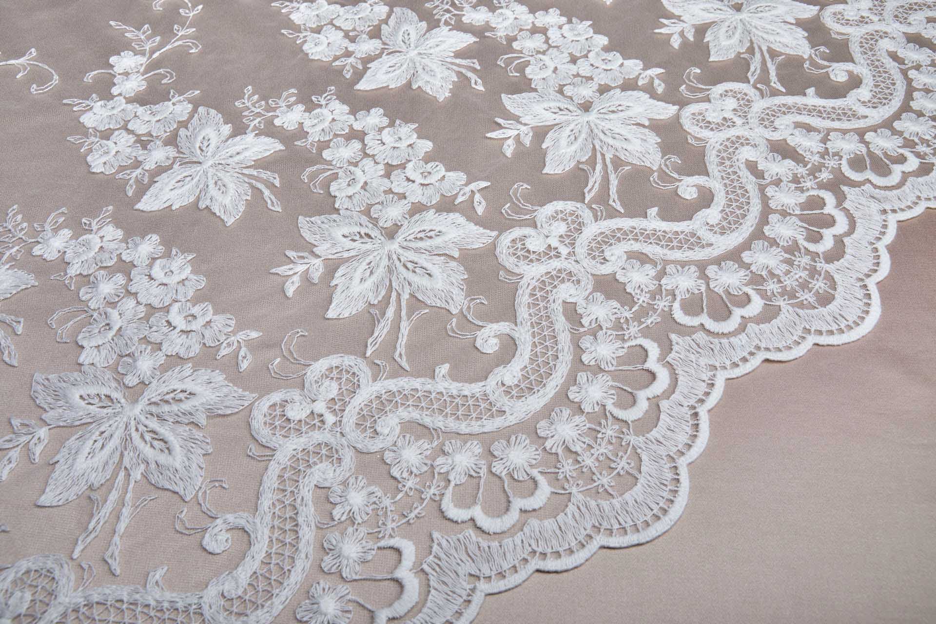 Ivory Cotton Embroidery on Ivory Tulle fabric, image 7 of 17