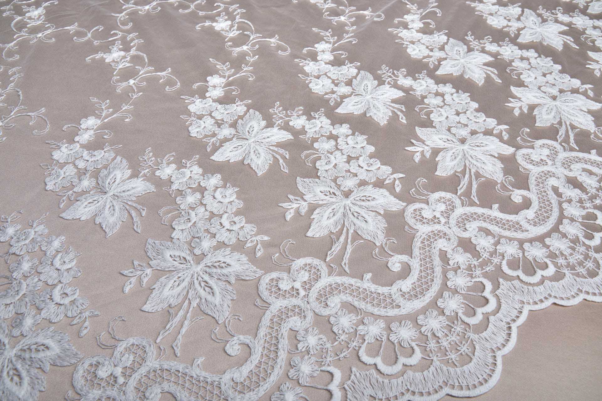 Ivory Cotton Embroidery on Ivory Tulle fabric, image 8 of 17