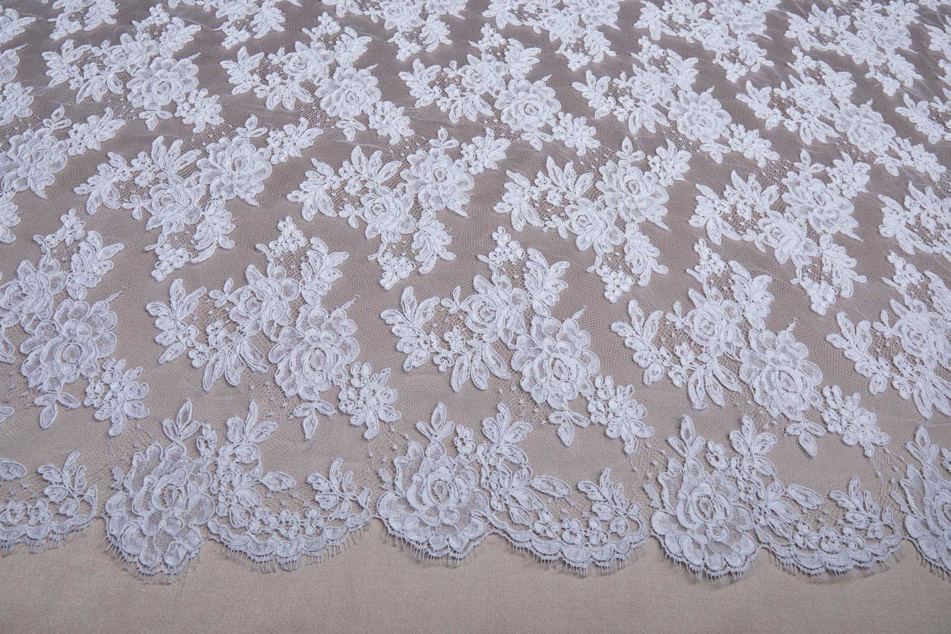 Corded Floral Lace - White - Double Scallop fabric, image 14 of 14