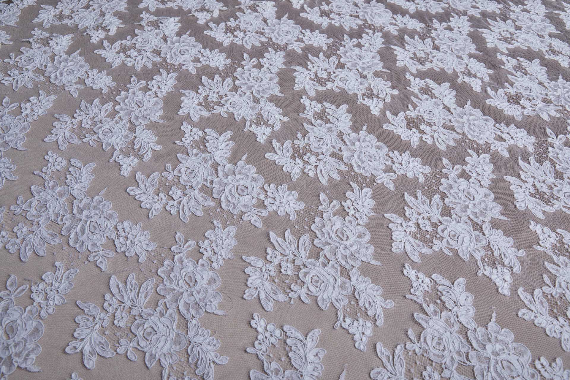 Corded Floral Lace - White - Double Scallop fabric, image 10 of 14