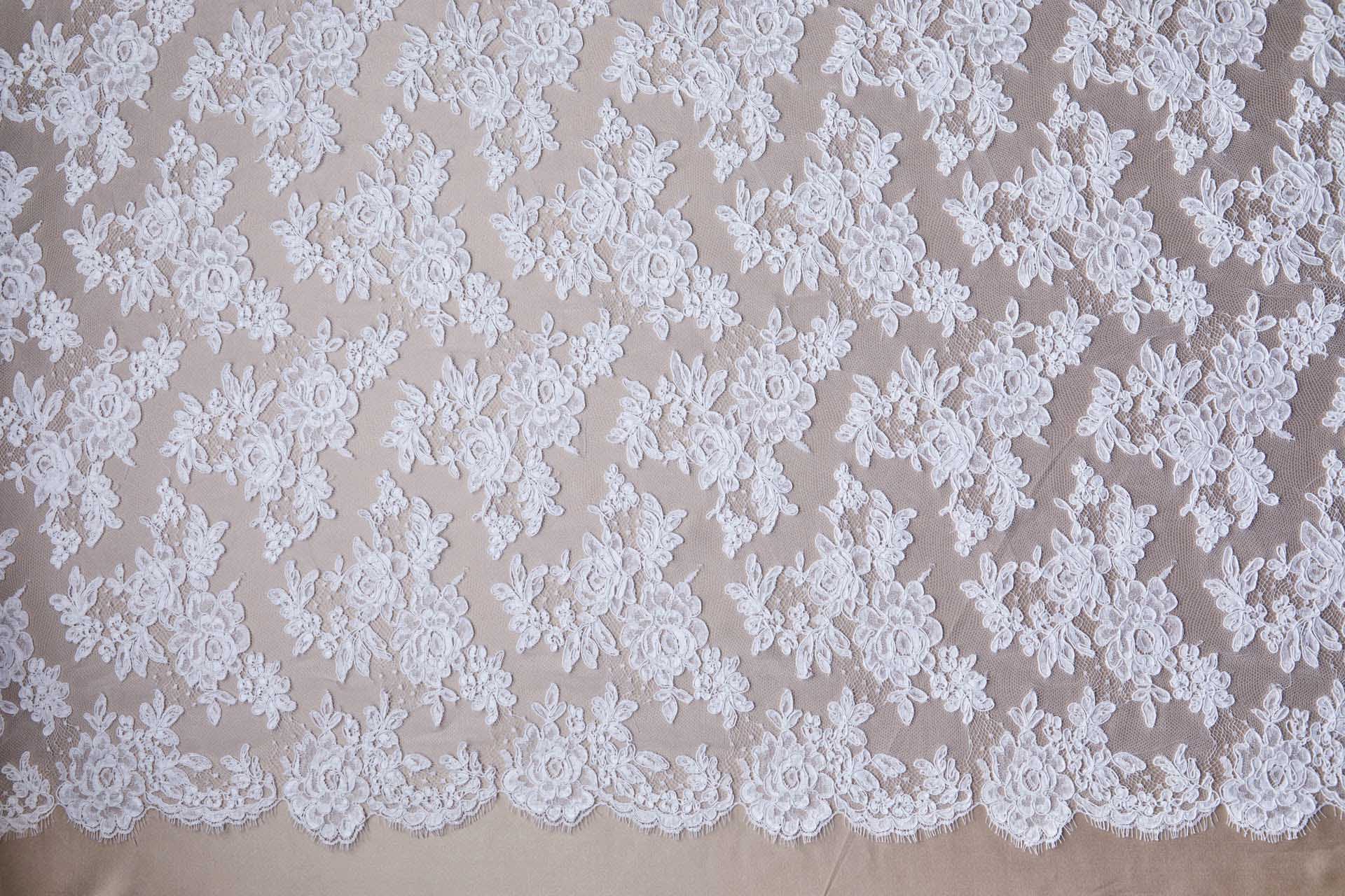 Corded Floral Lace - White - Double Scallop fabric, image 12 of 14