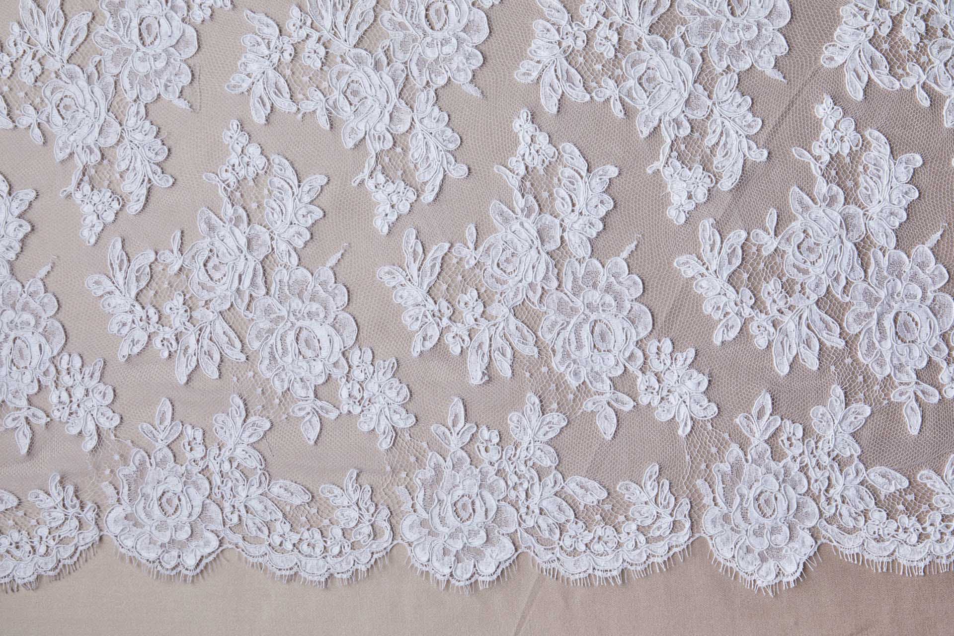 Corded Floral Lace - White - Double Scallop fabric, image 13 of 14