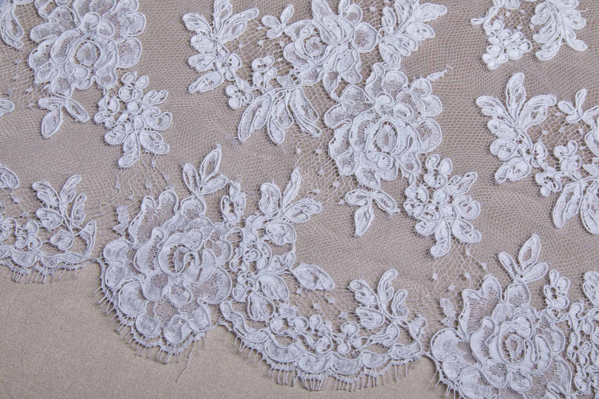 Corded Floral Lace - White - Double Scallop fabric, image 4 of 14