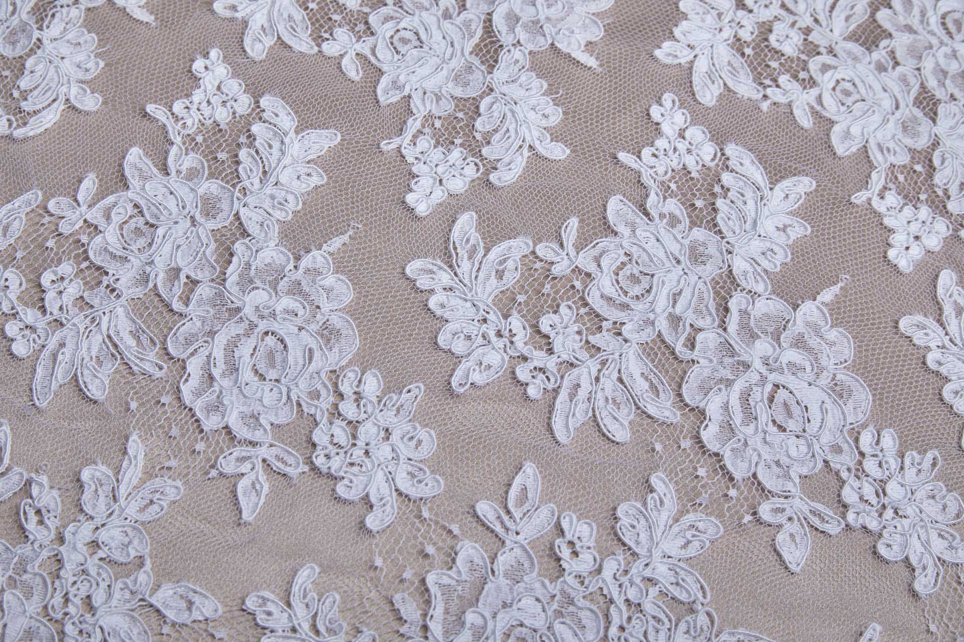 Corded Floral Lace - White - Double Scallop fabric, image 5 of 14