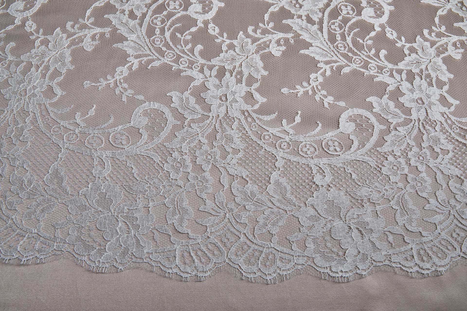 Scroll Border Leavers Lace - Cream Double Scallop fabric, image 7 of 11