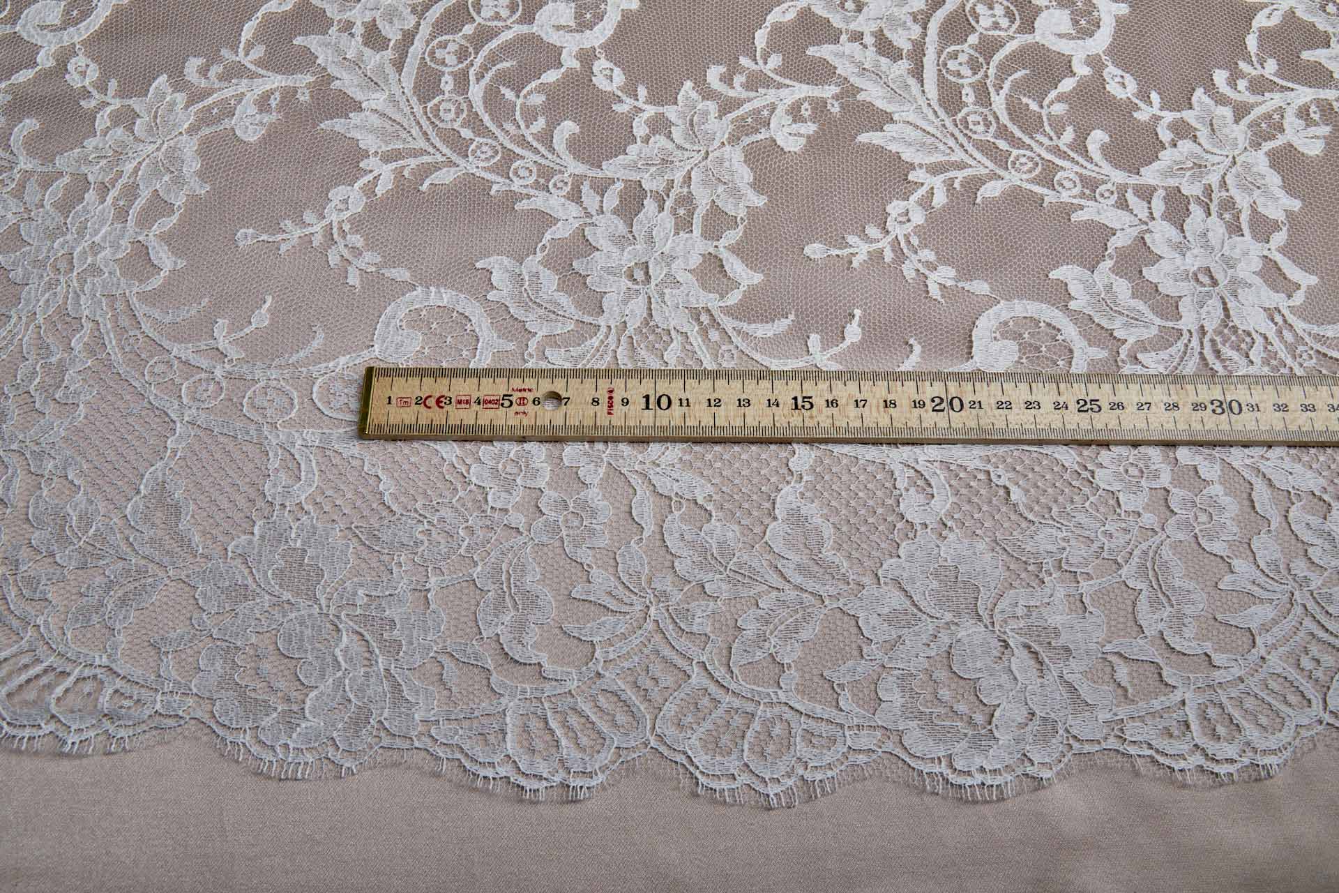 Scroll Border Leavers Lace - Cream Double Scallop fabric, image 2 of 11