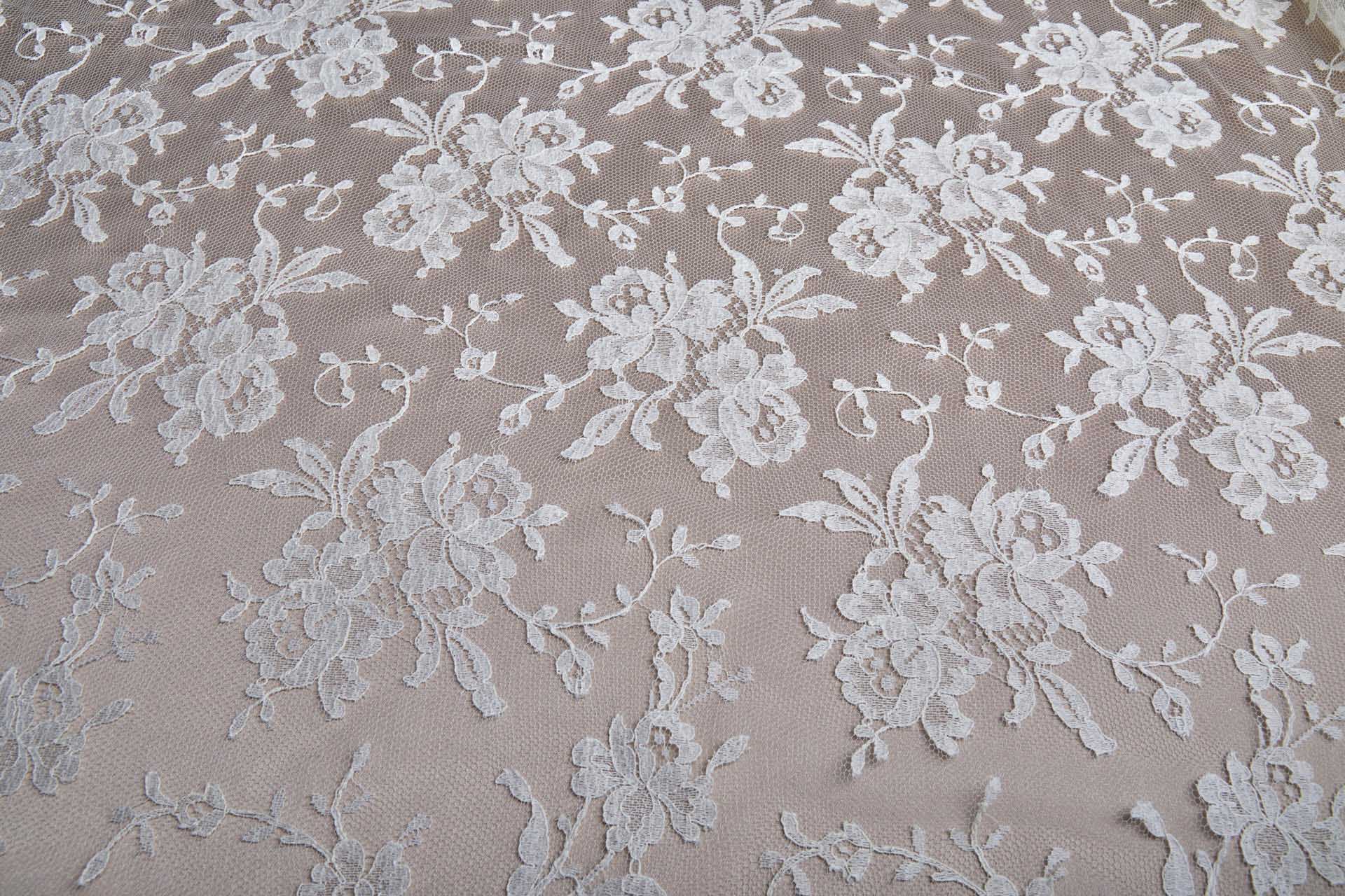 Scroll Border Leavers Lace - Cream Double Scallop fabric, image 4 of 11