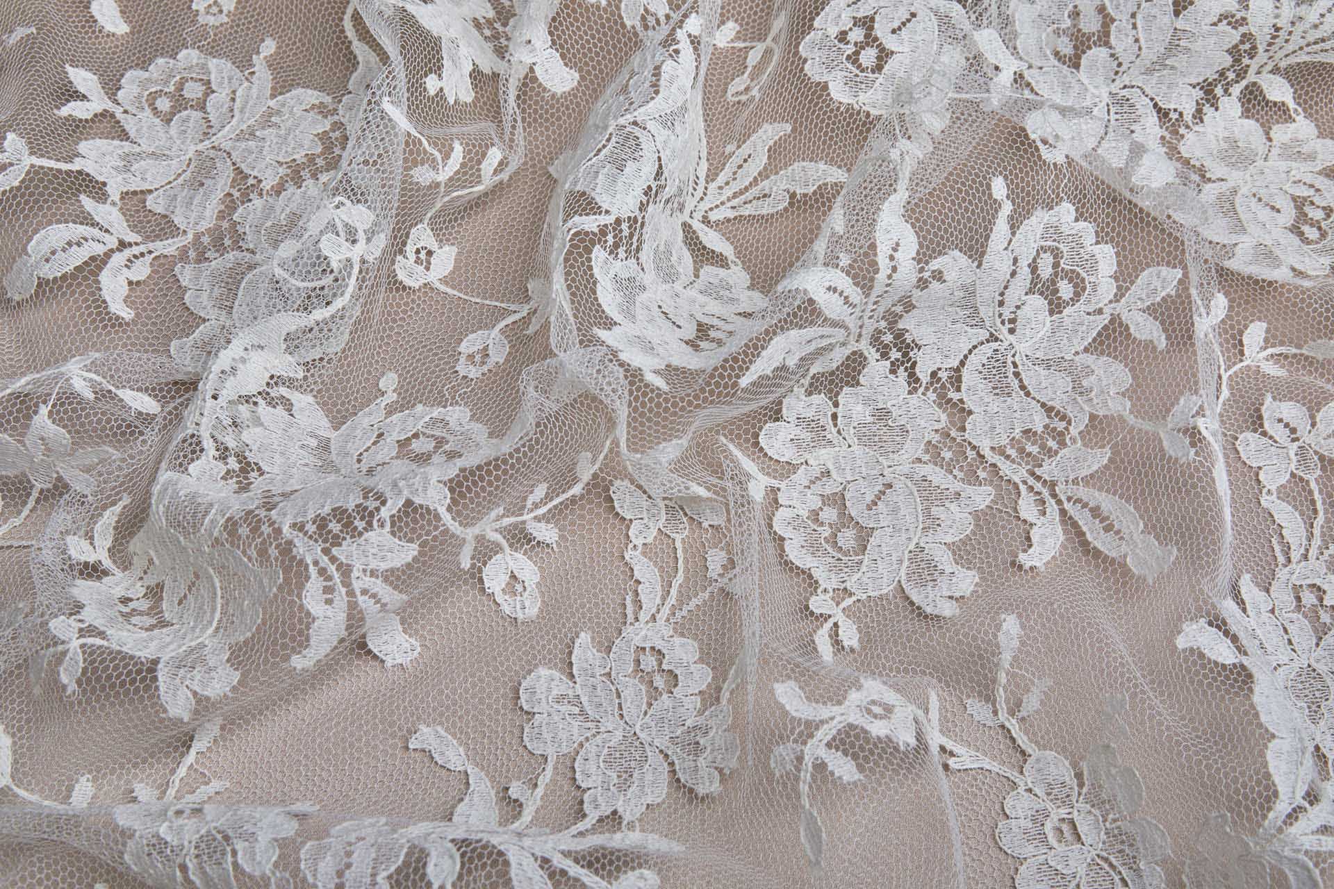 Scroll Border Leavers Lace - Cream Double Scallop fabric, image 5 of 11