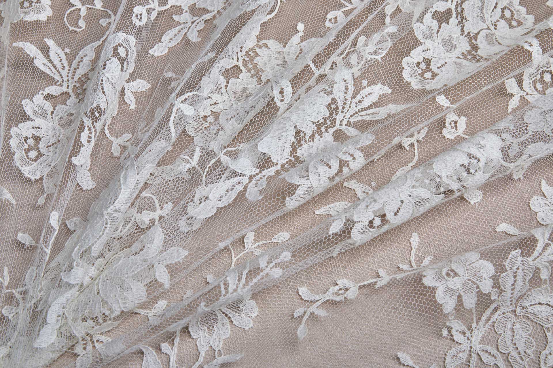 Scroll Border Leavers Lace - Cream Double Scallop fabric, image 6 of 11