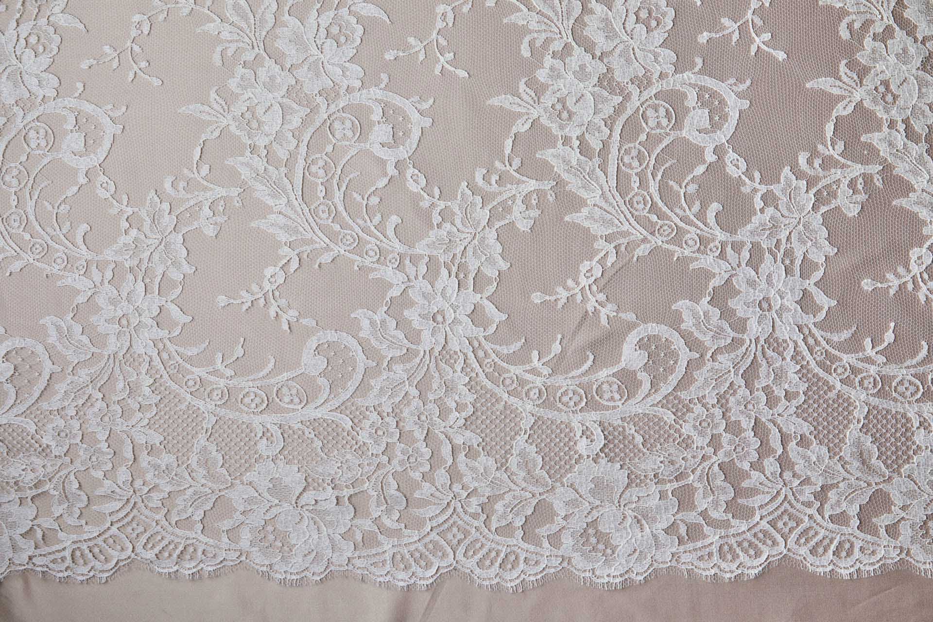 Scroll Border Leavers Lace - Cream Double Scallop fabric, image 9 of 11