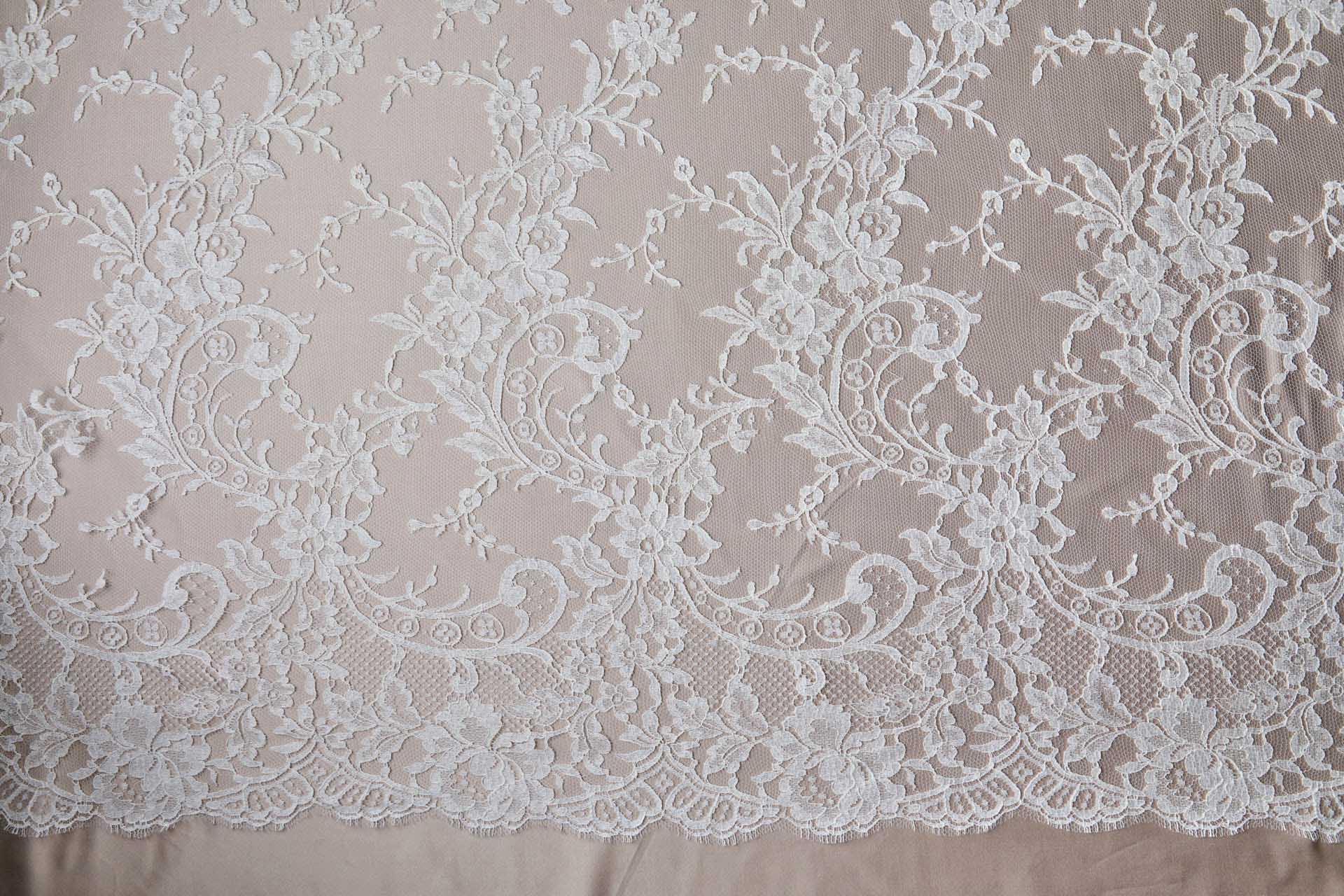 Scroll Border Leavers Lace - Cream Double Scallop fabric, image 8 of 11
