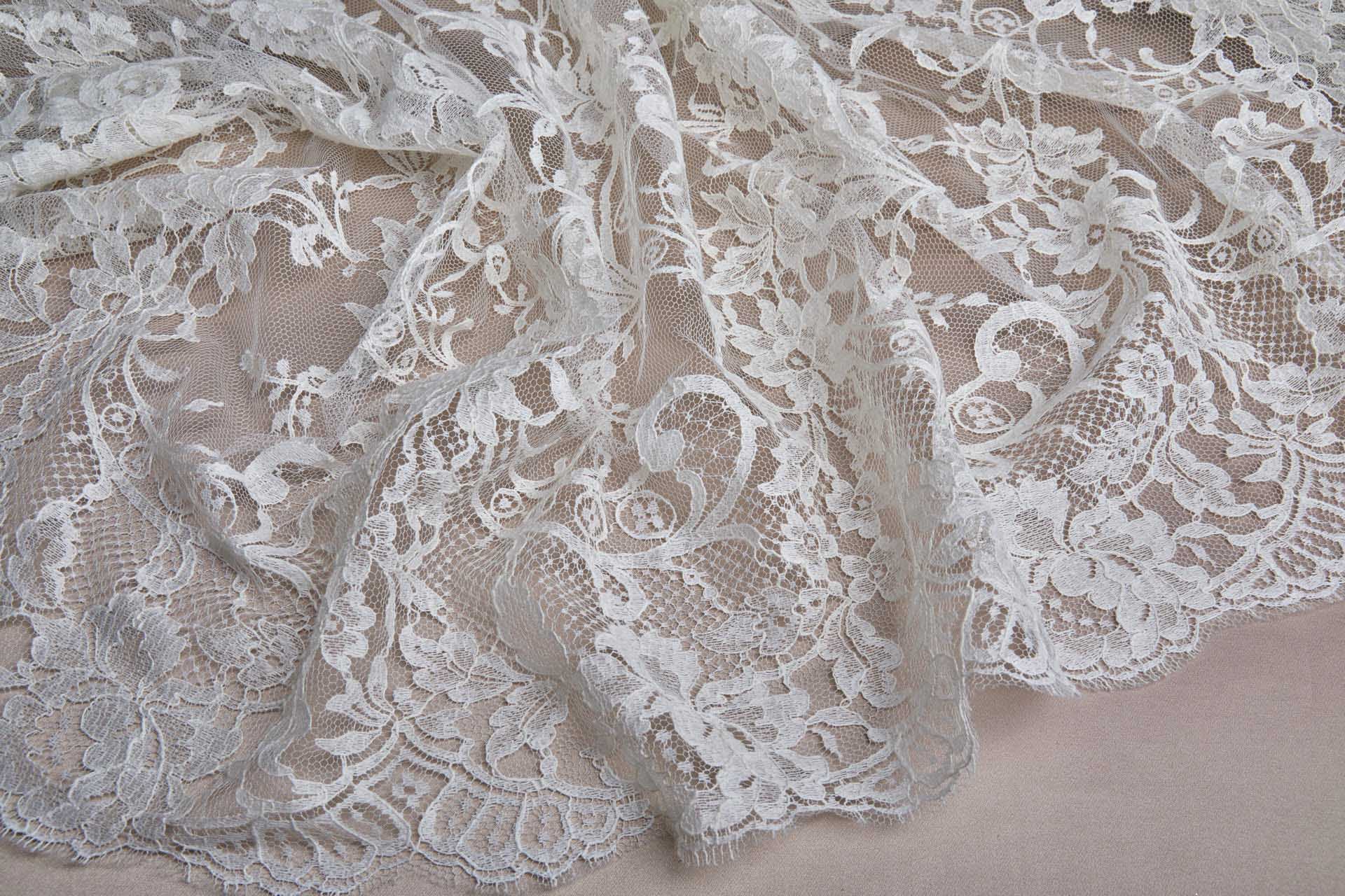 Scroll Border Leavers Lace - Cream Double Scallop fabric, image 11 of 11