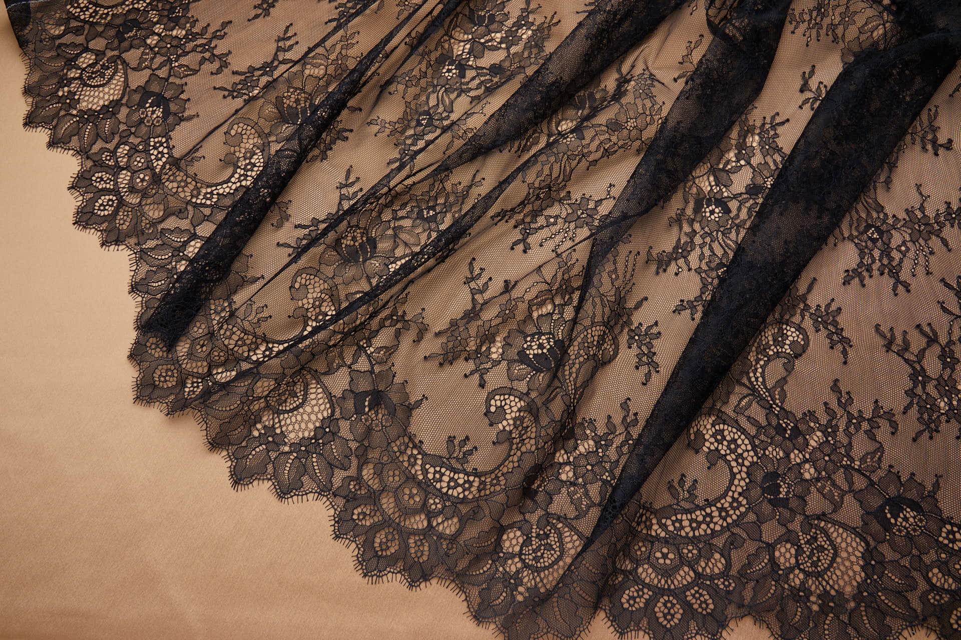 Chantilly Lace - Black Double Scallop fabric, image 2 of 8